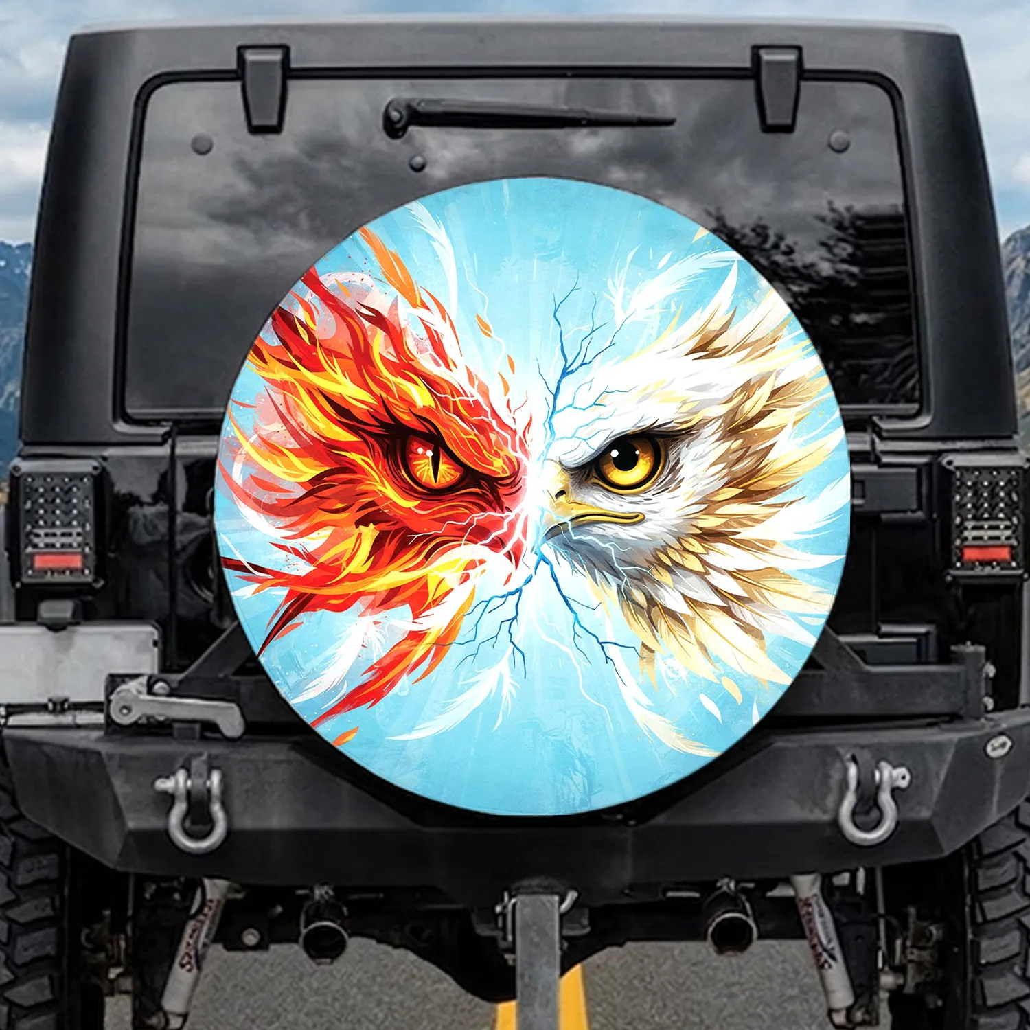 Fiery Dragon Eye Golden Eagle Eye Lightning Elemental Divide - Wildlife Lover Gift Spare Tire Cover - 1