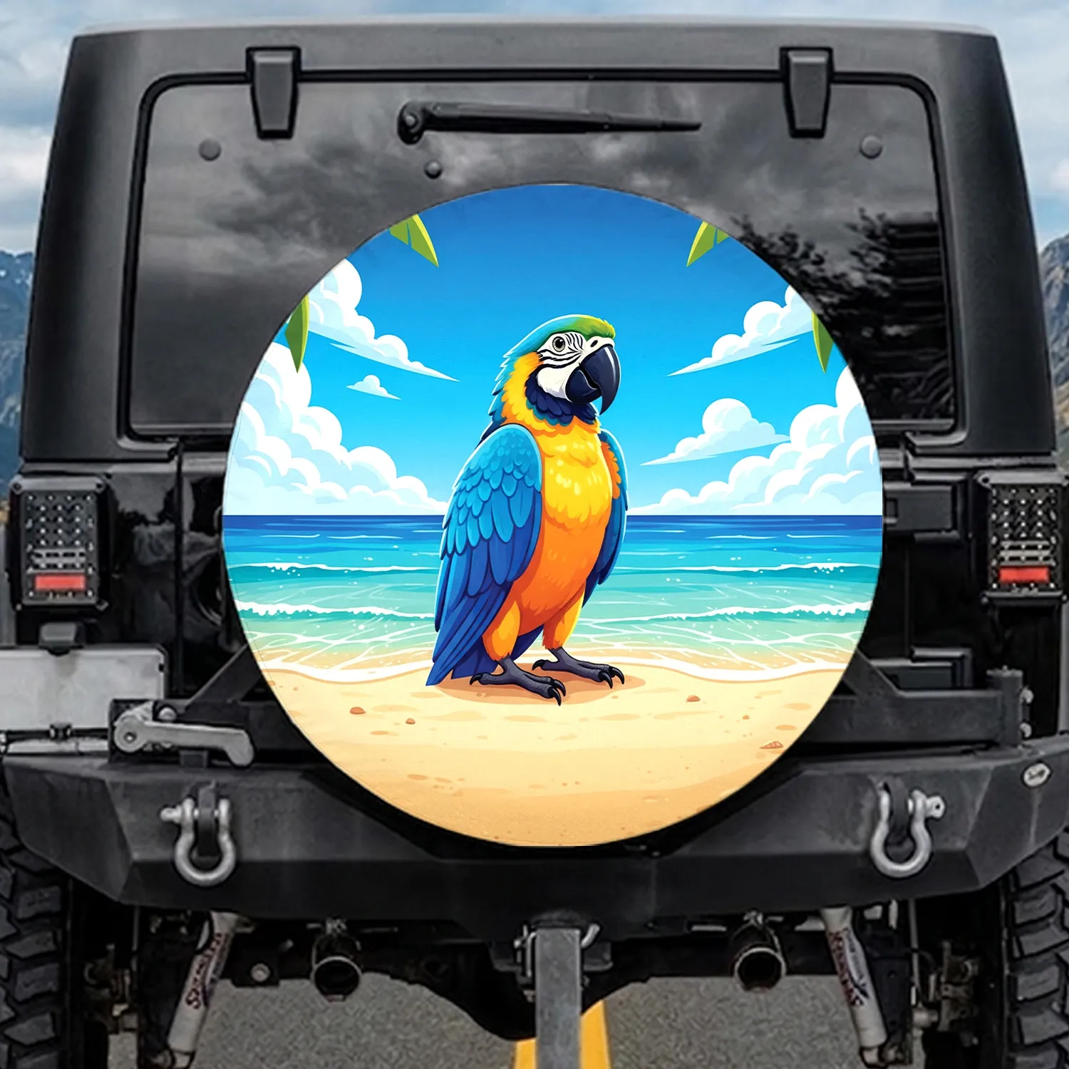 Blue Yellow Macaw Parrot Tropical Beach Ocean - Wildlife Lover Travel Gift Spare Tire Cover - 1