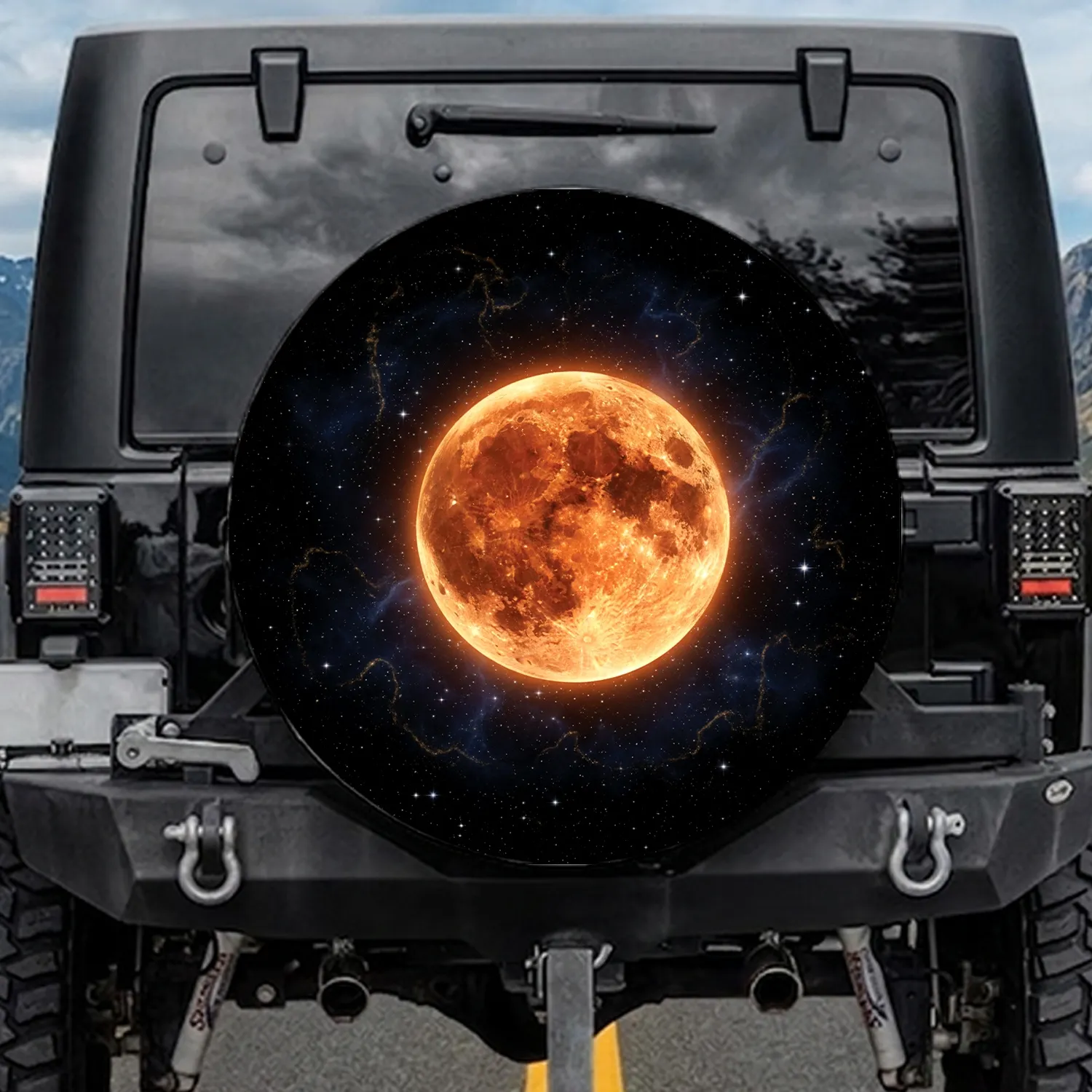 Full Moon Craters Radiant Glow Shimmering Stars - Deep Cosmic Night Sky Explorer Gift Spare Tire Cover - 1