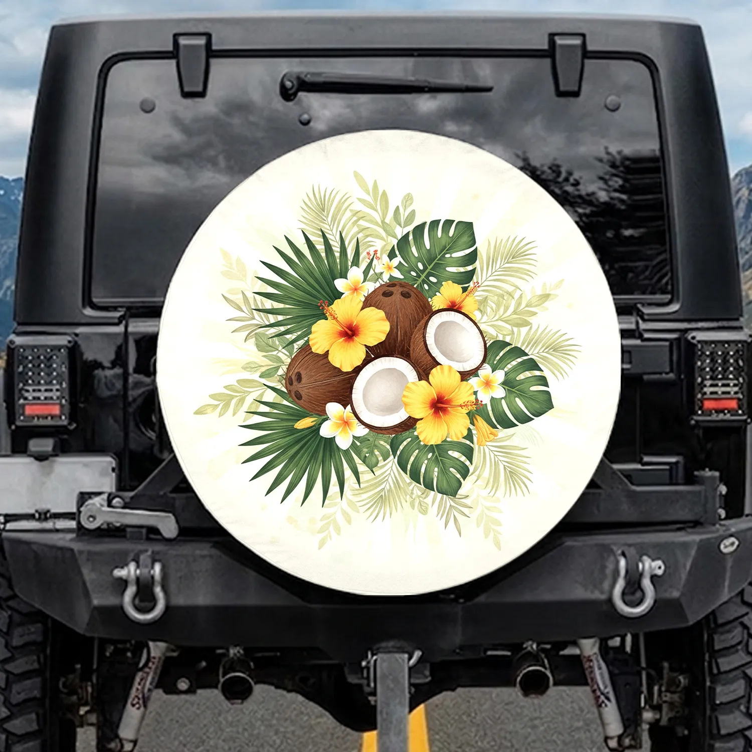 Coconuts Hibiscus Palm Leaves - Tropical Lifestyle Gift Spare Tire Cover - 1