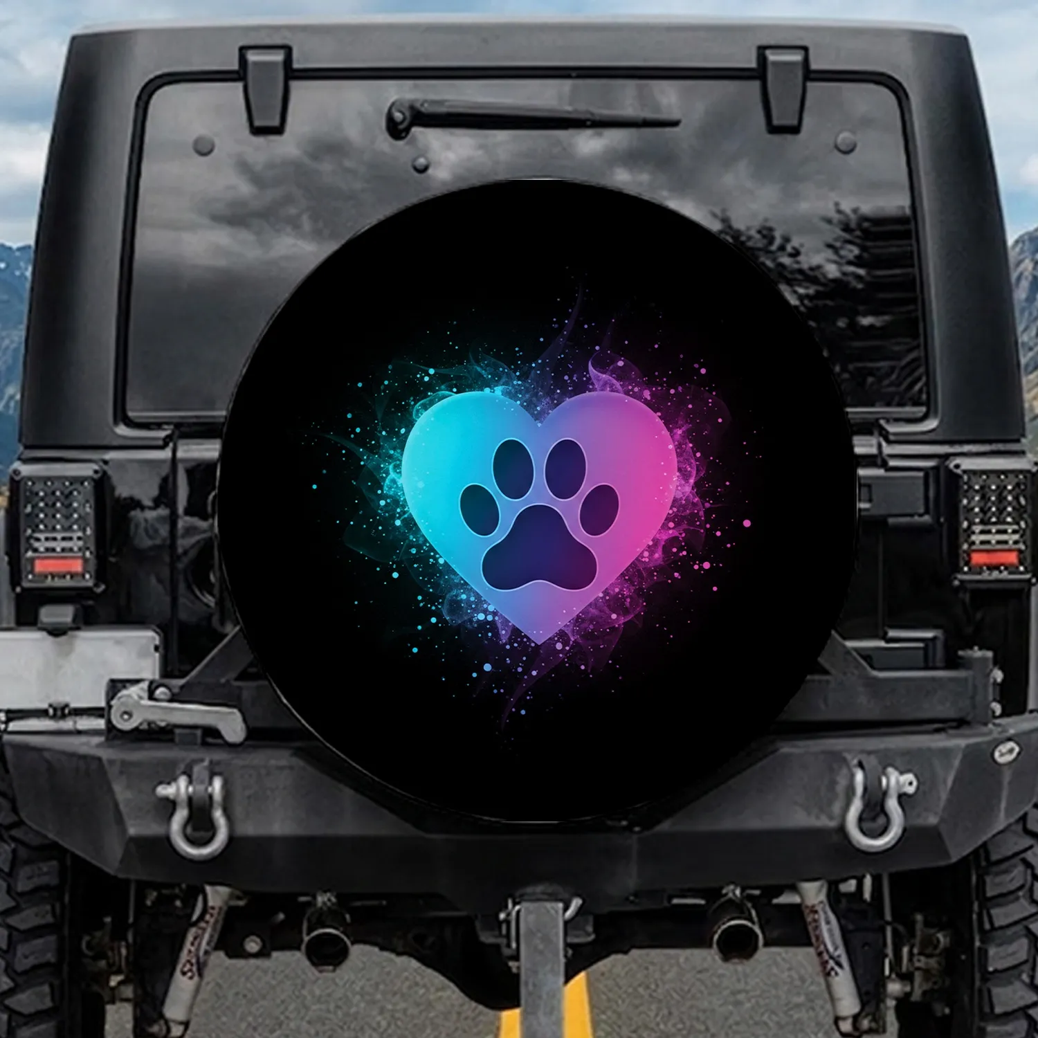 Heart Paw Print Glowing Particles - Pet Lover Everyday Auto Accessory Spare Tire Cover - 1