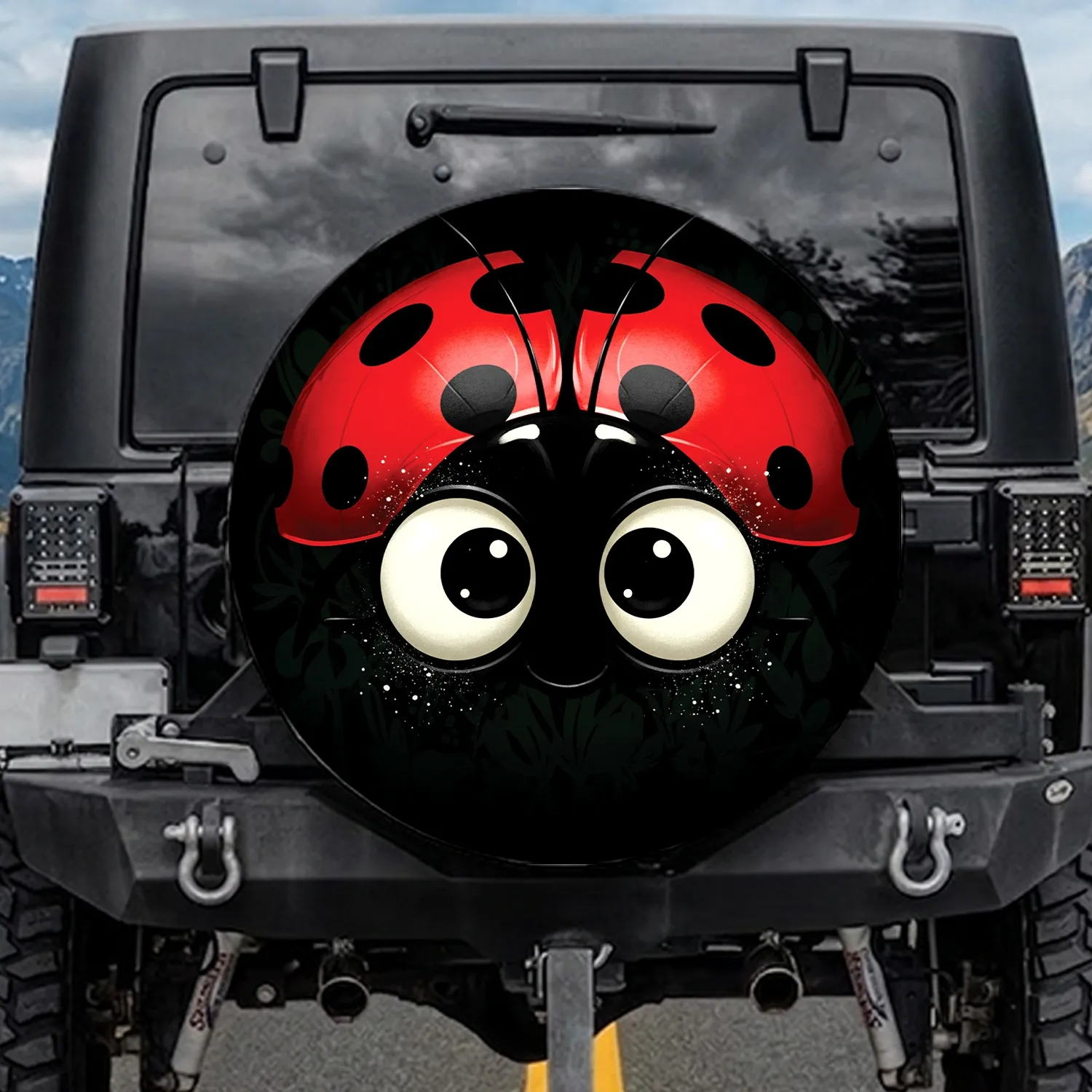 Expressive Ladybug Face Red Spotted Carapace - Wildlife Lover Outdoor Decor Gift Spare Tire Cover - 1