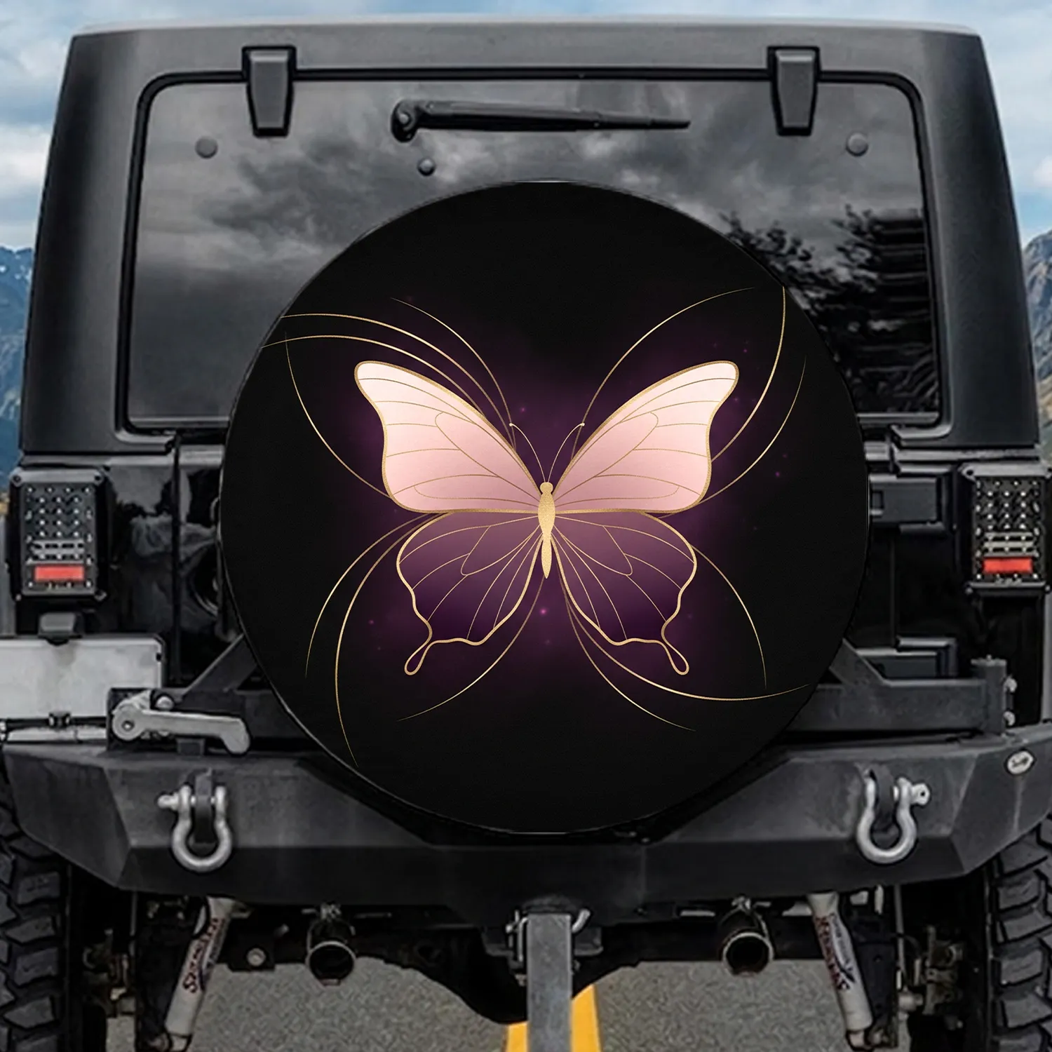 Gradient Butterfly Arcing Lines Glow Background - Wildlife Home Decor Gift Spare Tire Cover - 1