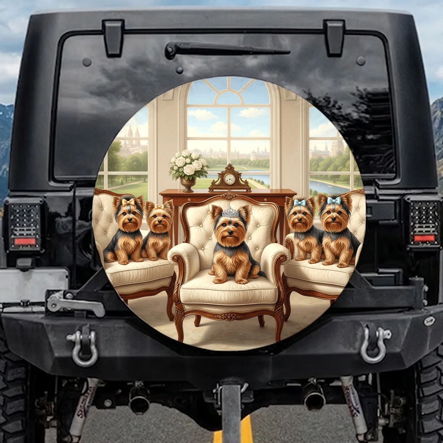 Yorkshire Terriers Luxurious Interior - Luxury Lifestyle Gift for Yorkie Owners Spare Tire Cover - 1