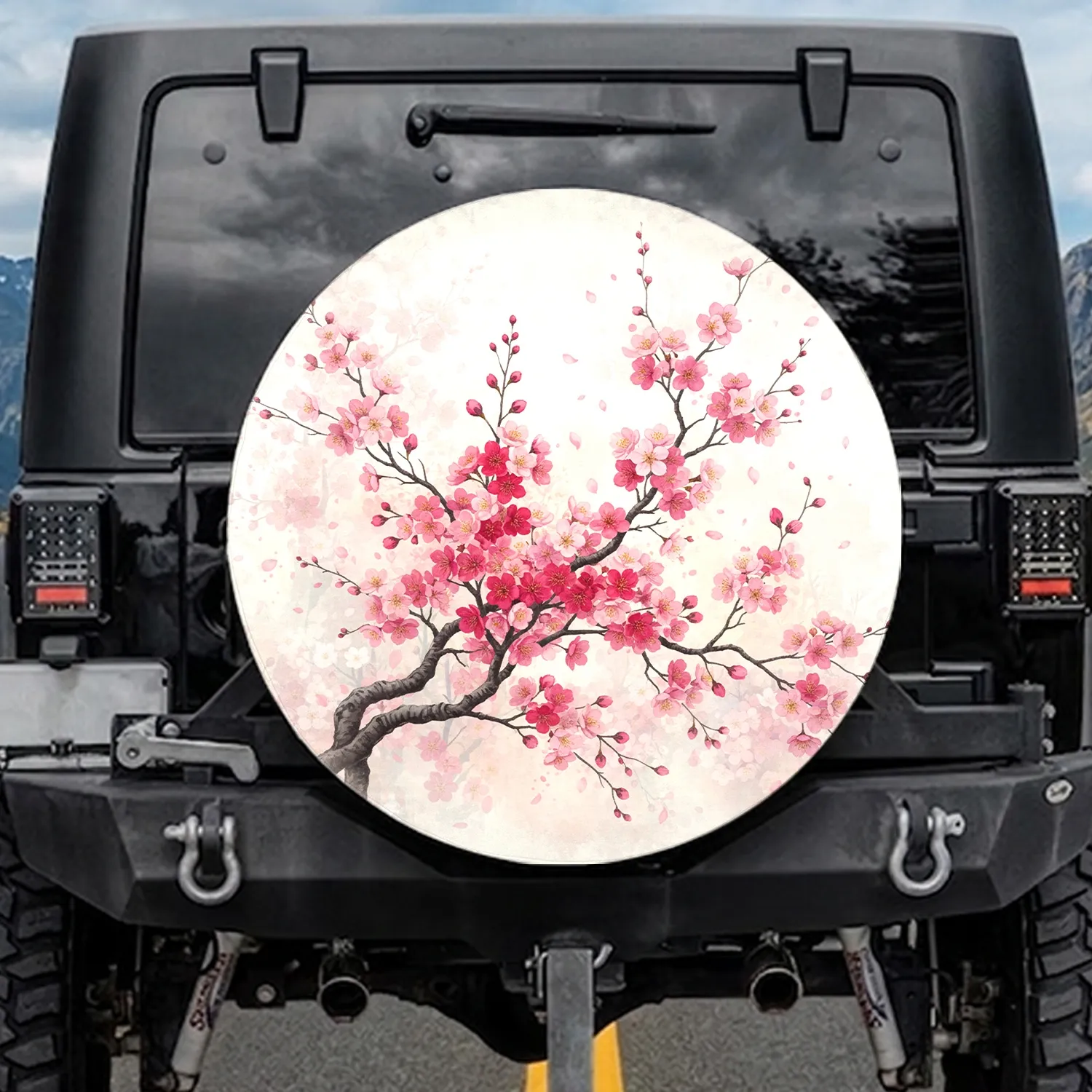 Vibrant Pink Cherry Blossom Branches Petals Spring Decor Gift Spare Tire Cover - 1