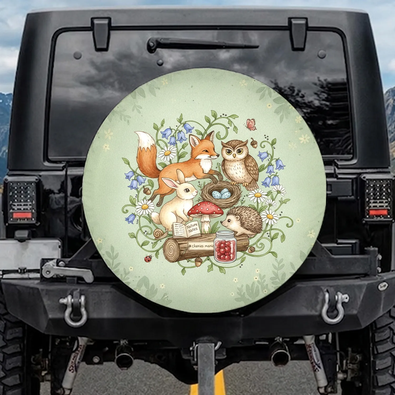 Fox Rabbit Owl Hedgehog Mushroom - Wildlife Lover Nature Gift Spare Tire Cover - 1
