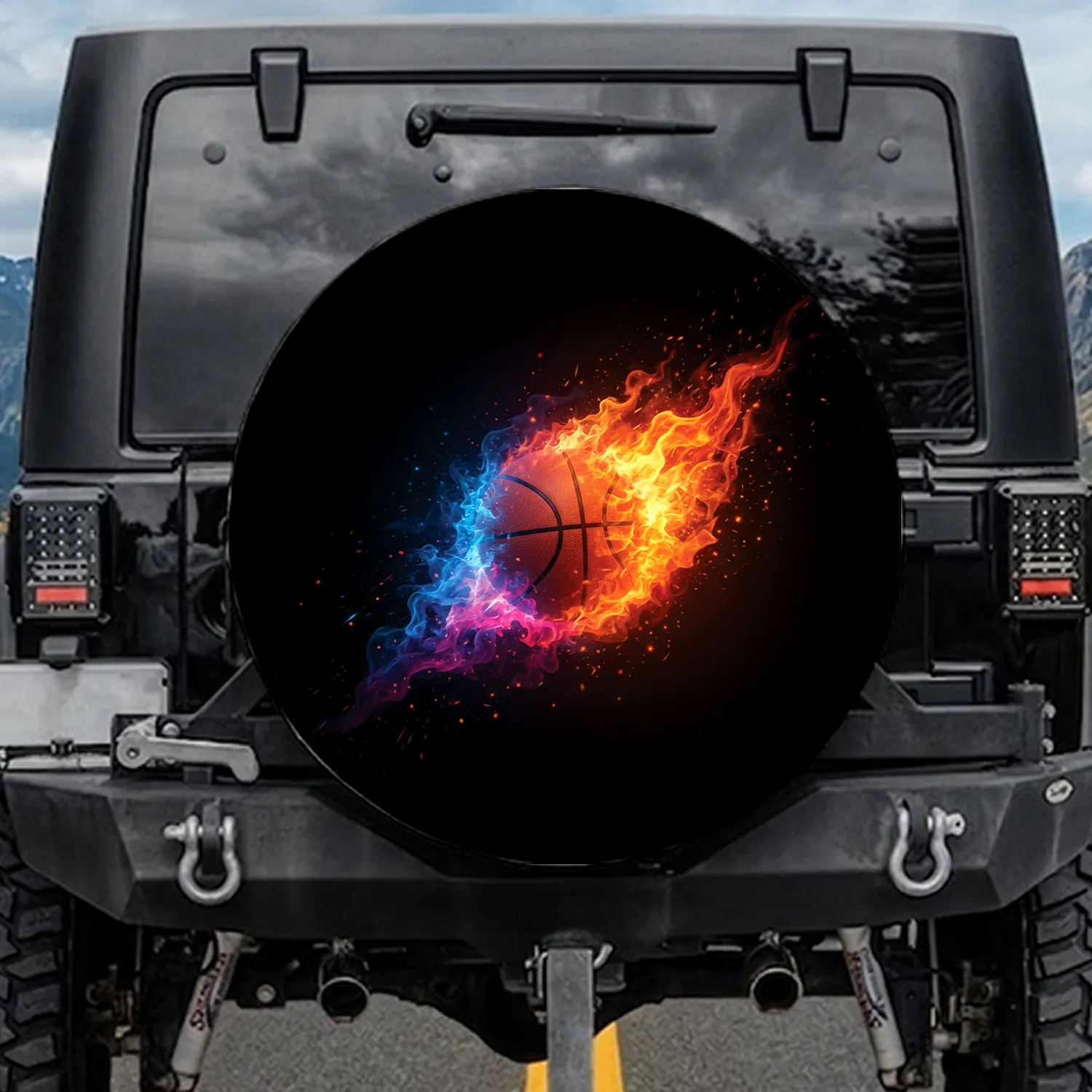 Basketball Fire Smoke Energy - Dynamic Sports Fan Gift Spare Tire Cover - 1