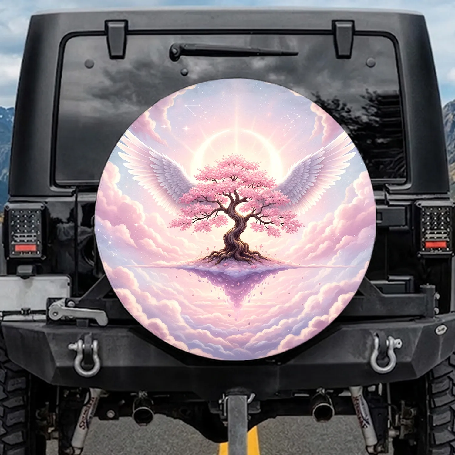 Cherry Blossom Angel Wings Celestial Moon Sky - Celestial Gift Spare Tire Cover - 1