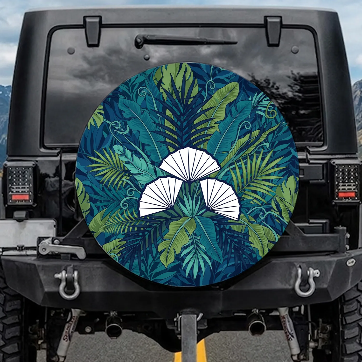 White Fan Palm Tropical Jungle Leaves Exotic Flora - Botanical Garden Decor Gift Spare Tire Cover - 1