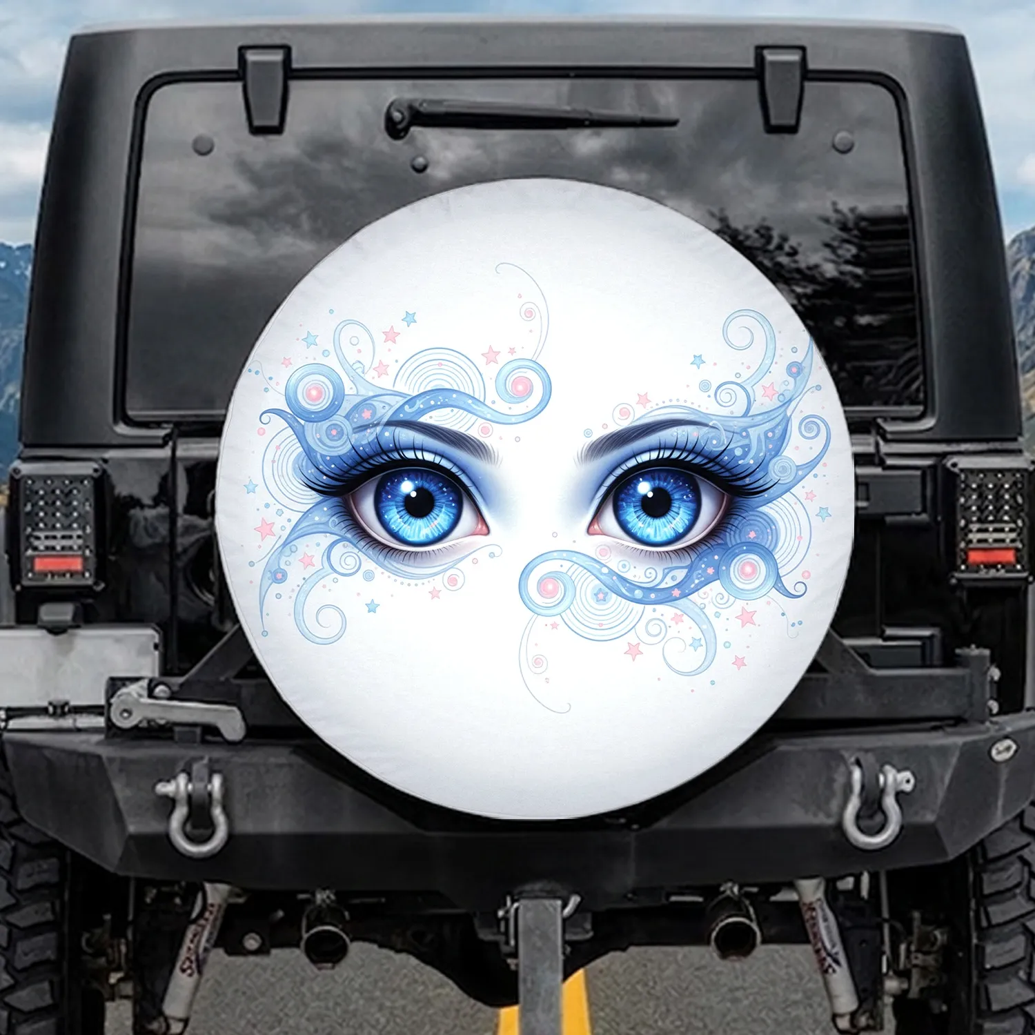 Anime Eyes Stars Fluid Concentric Lines - Fantasy Lover Home Decor Spare Tire Cover - 1