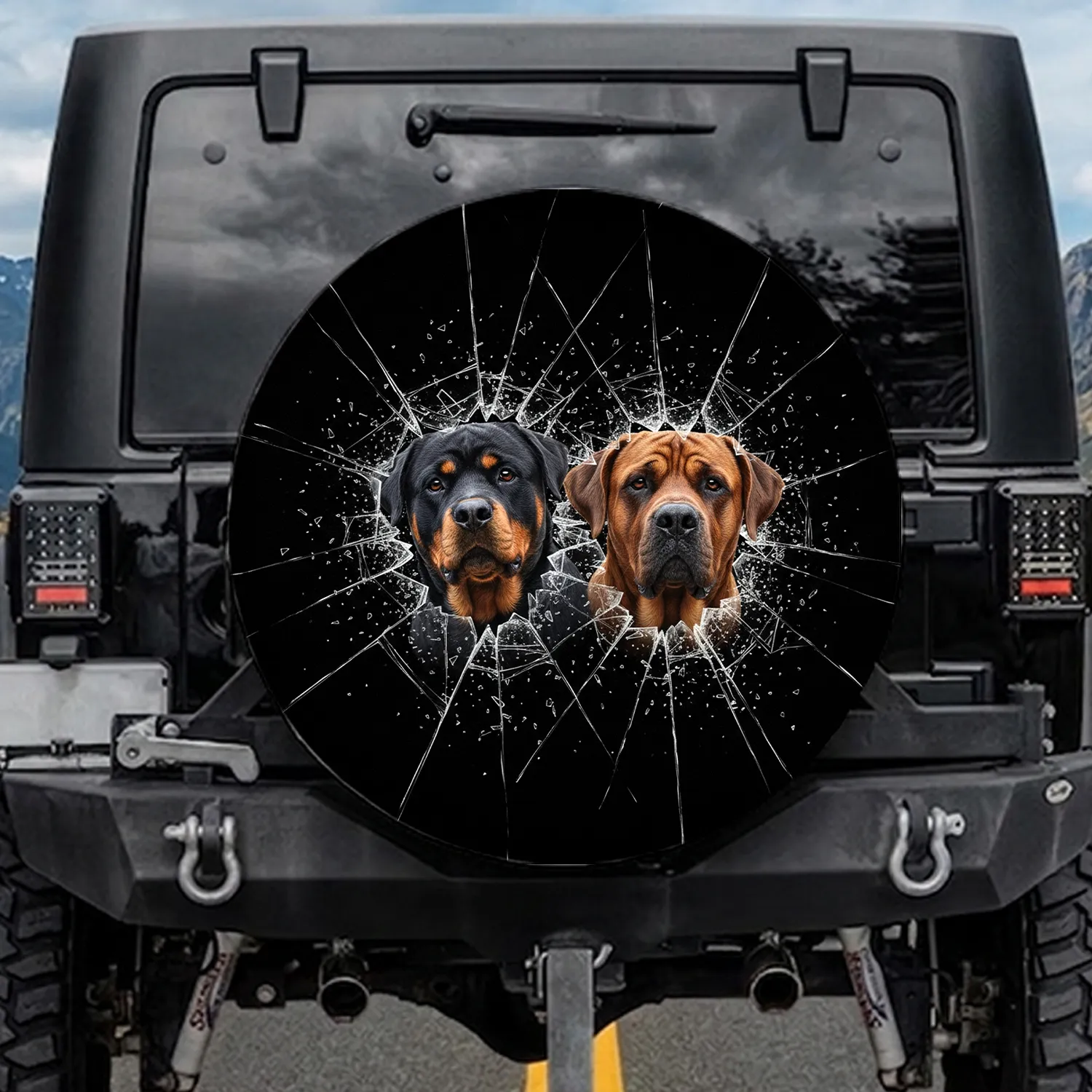 Rottweiler Mastiff Shattered Glass Dogs - Dog Lover Gift for Pet Owners Spare Tire Cover - 1