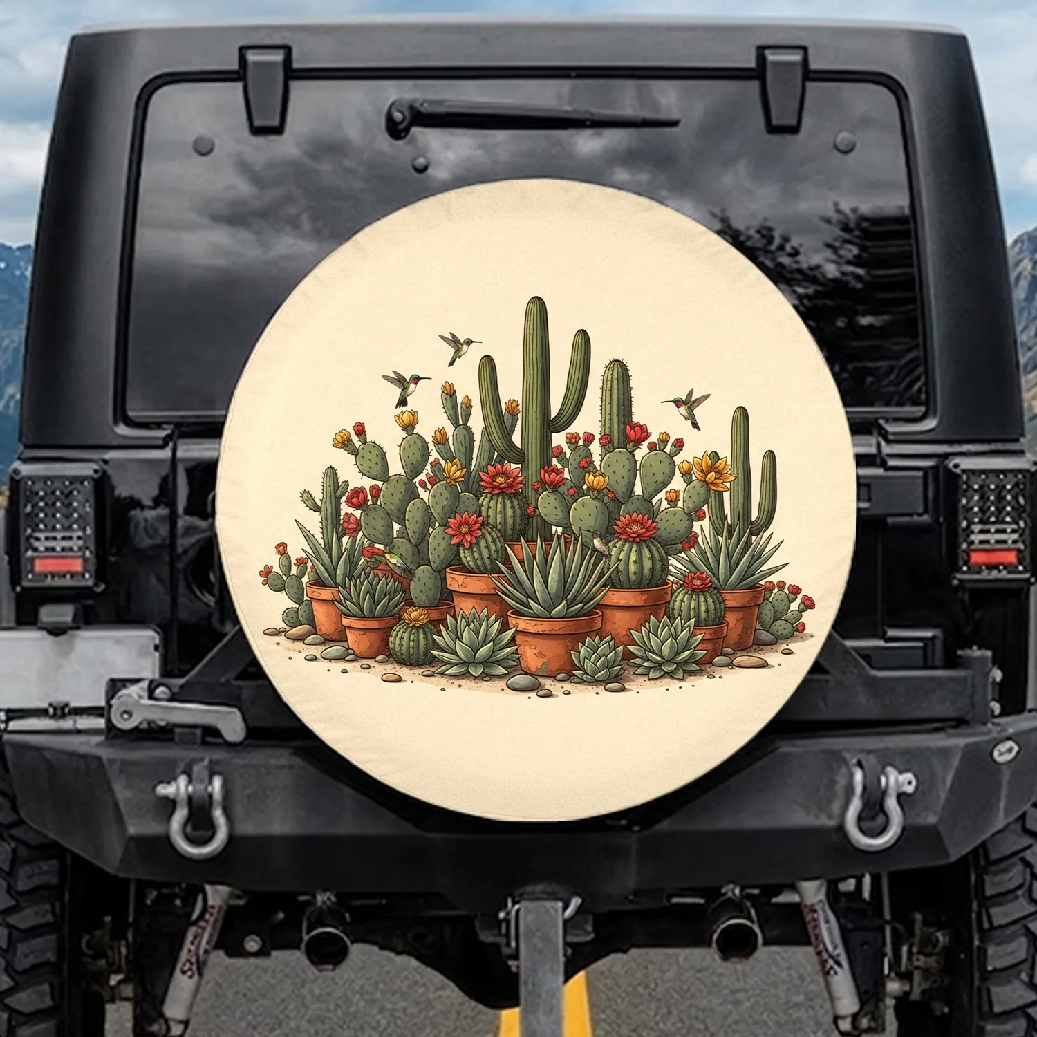 Colorful Desert Cactus Agave Succulent Hummingbird Red Yellow - Outdoor Life Decor Gift Spare Tire Cover - 1