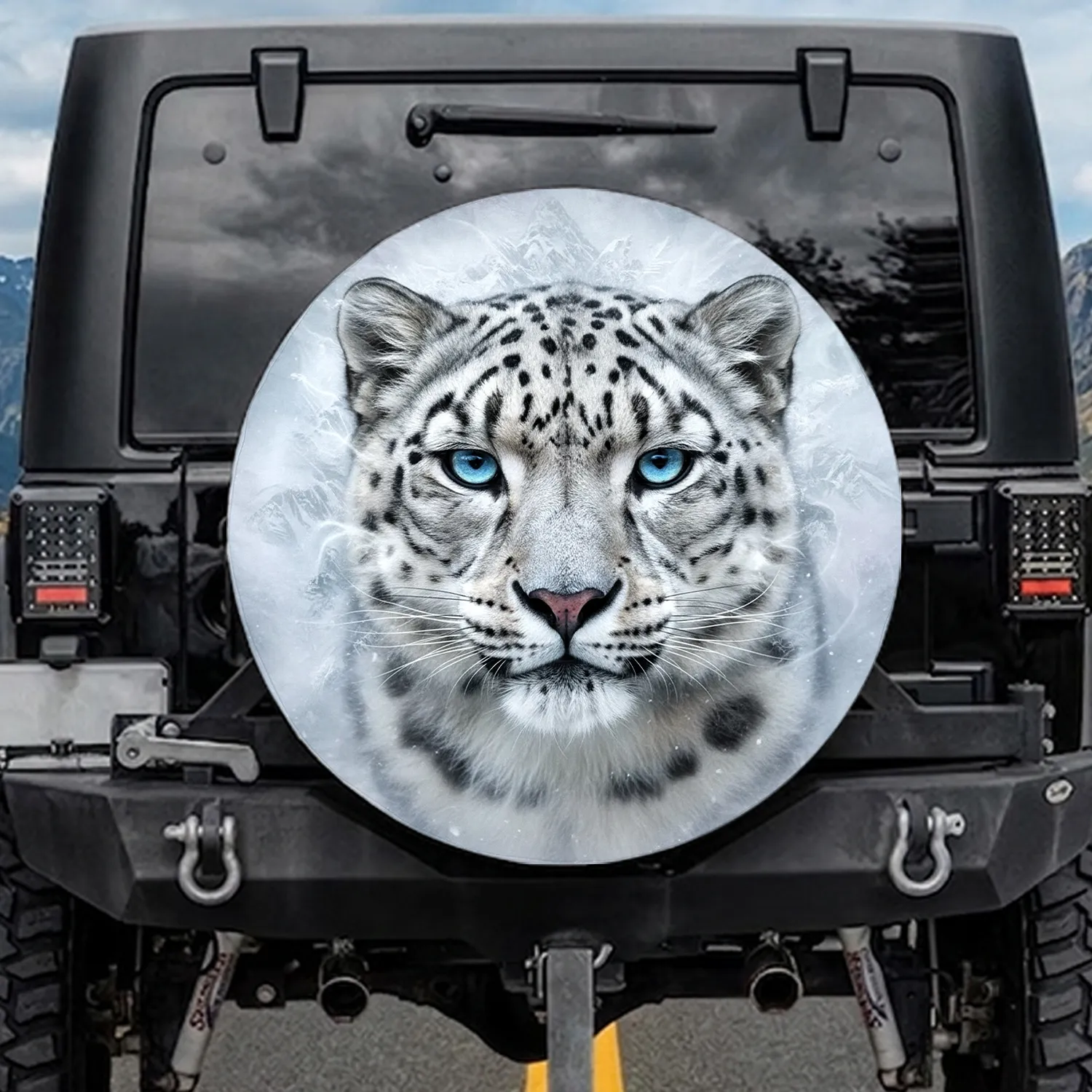 Majestic Snow Leopard Face Ice Blue Eyes - Wildlife Lover Gift Spare Tire Cover - 1