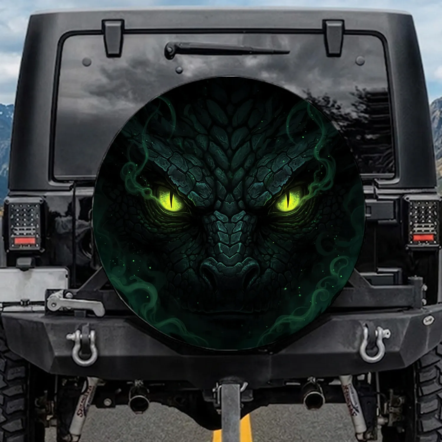 Luminous Reptilian Eyes Dark Scales - Outdoor Adventure Vehicle Decor Gift Spare Tire Cover - 1