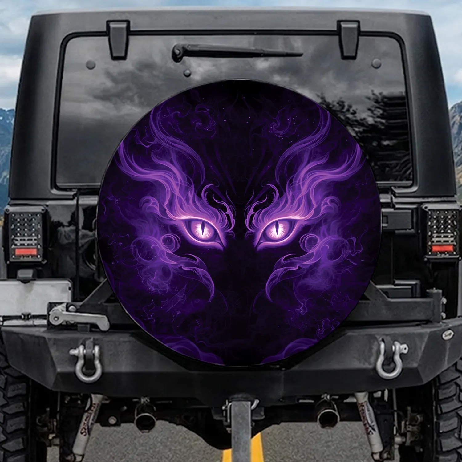 Electric Purple Cat Eyes Cosmic Swirl - Mystical Fantasy Decor Cat Lover Gift Spare Tire Cover - 1