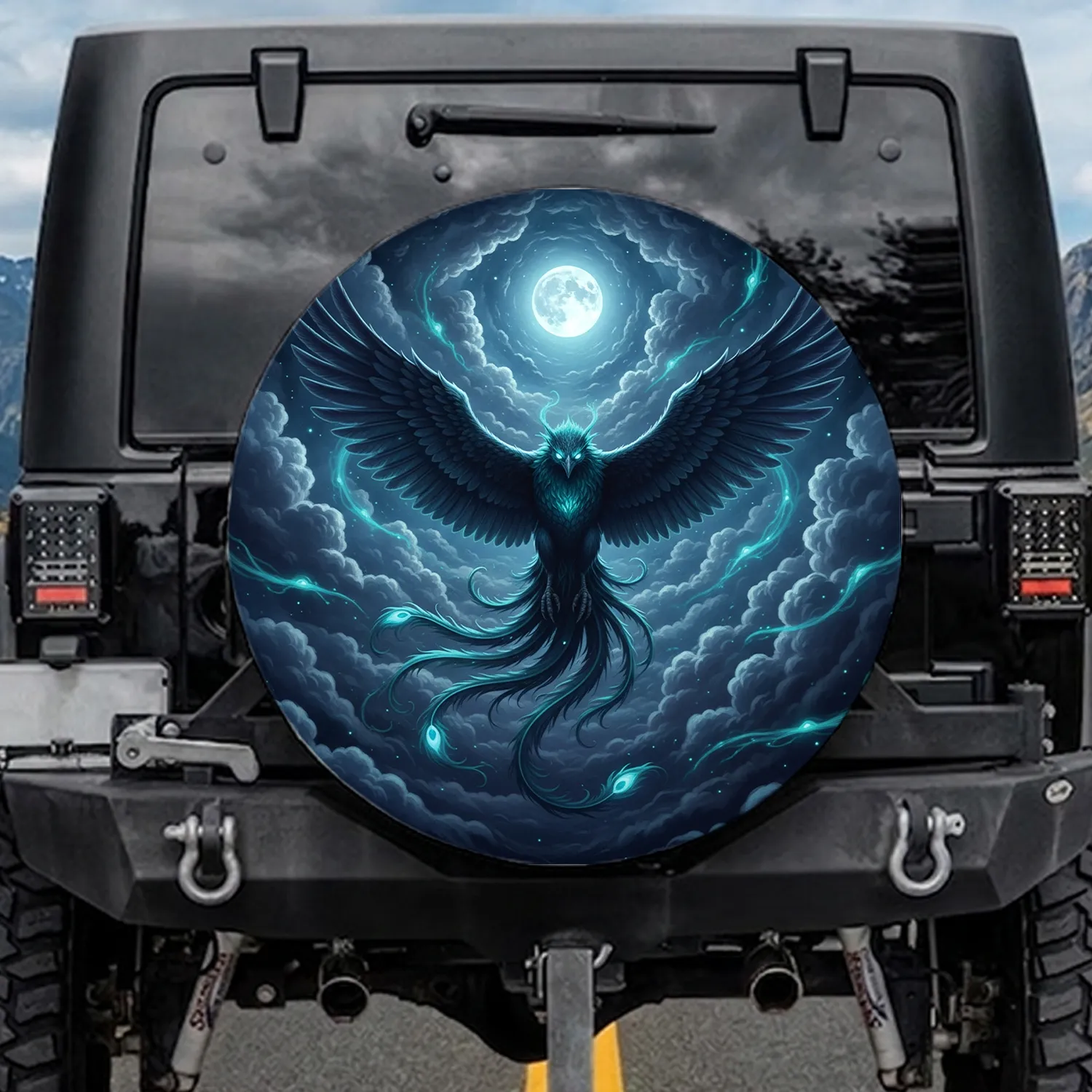 Dark Phoenix Full Moon Night Sky Clouds - Mystical Fantasy Home Decor Gift for Fantasy Lover Spare Tire Cover - 1