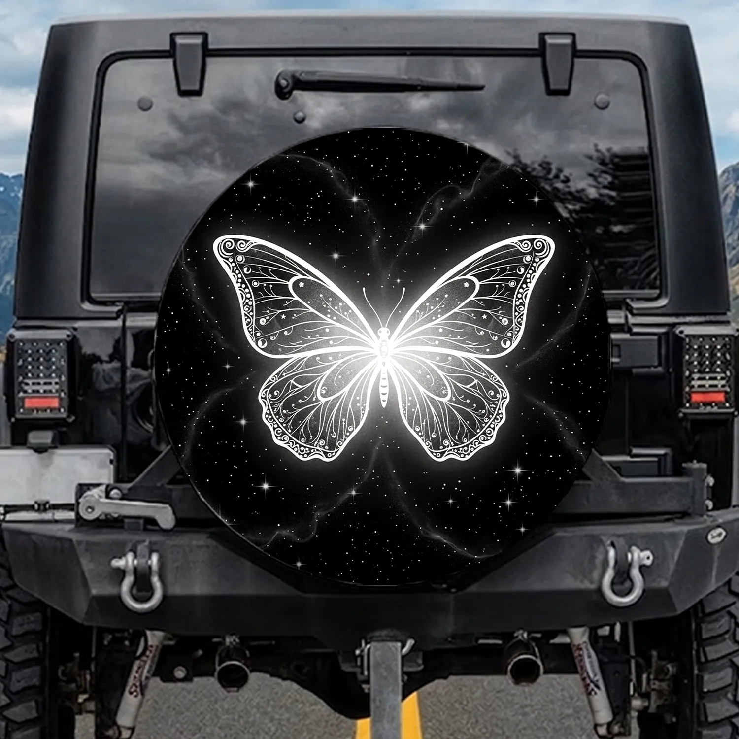 White Butterfly Constellation Stars - Cosmic Decor Gift for Stargazer Spare Tire Cover - 1