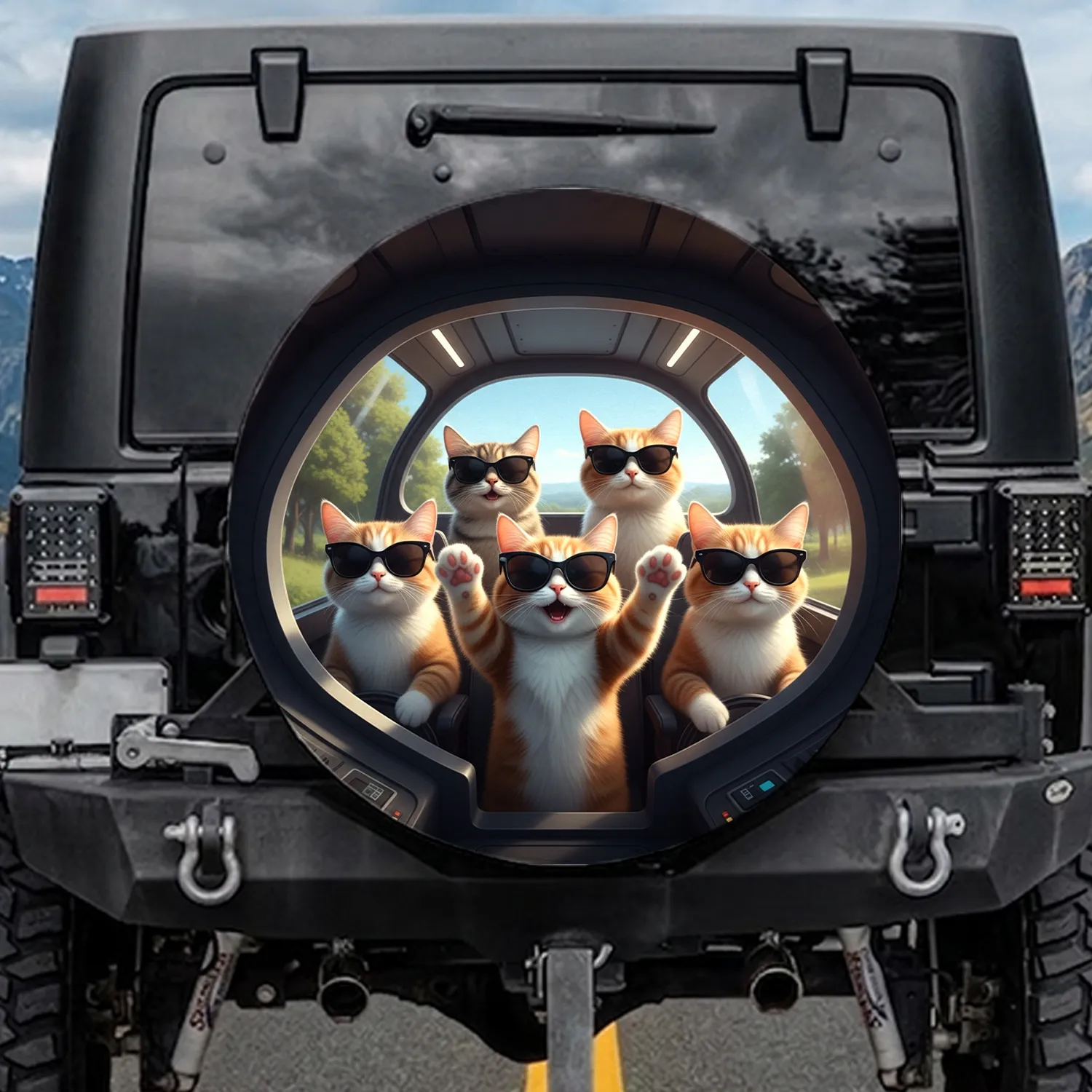 Sunglass Cats Adventure Drive - Traveler Gift for Cat Lovers Spare Tire Cover - 1