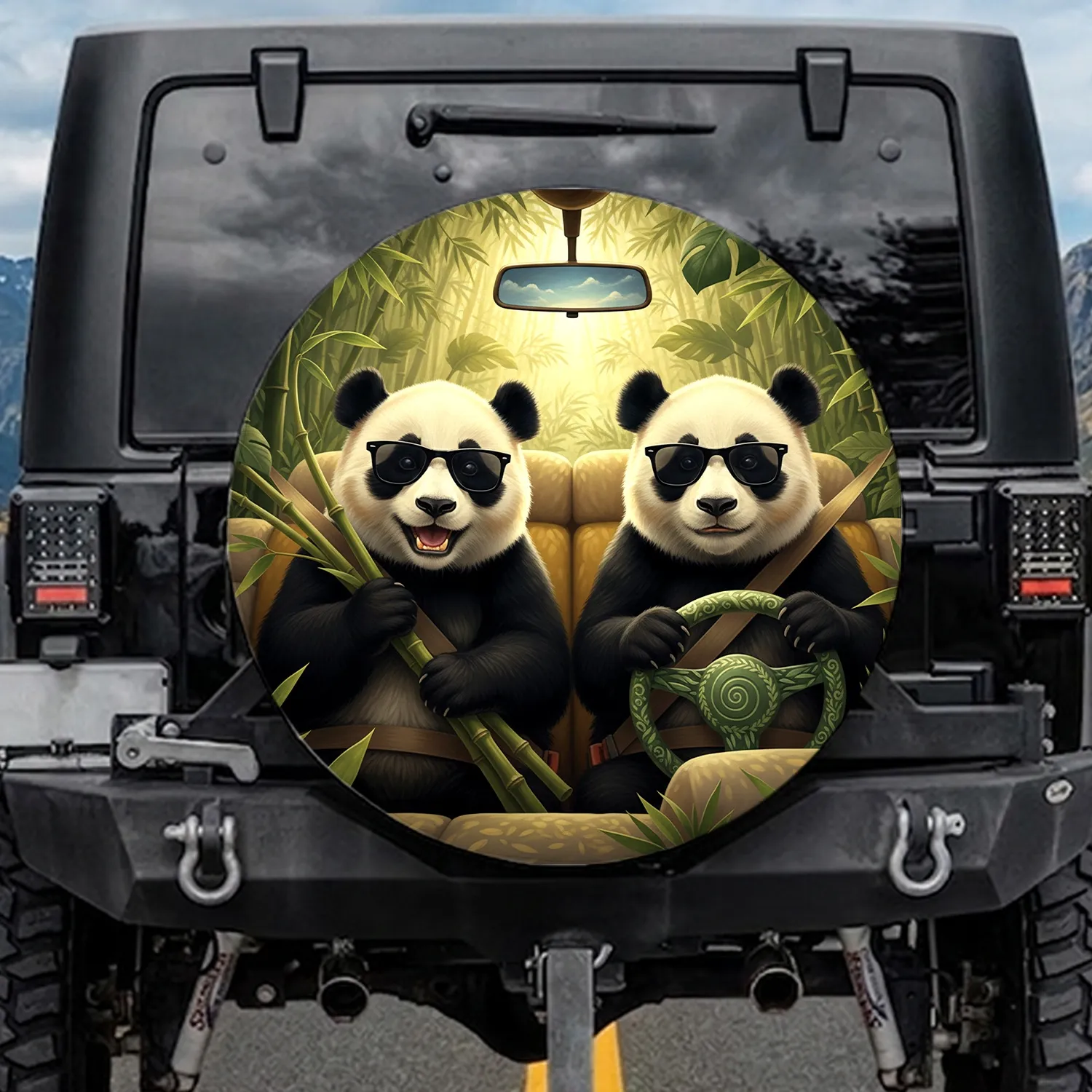 Realistic Pandas Sunglasses Bamboo Forest Road Trip Adventure - Wildlife Lover Gift Spare Tire Cover - 1