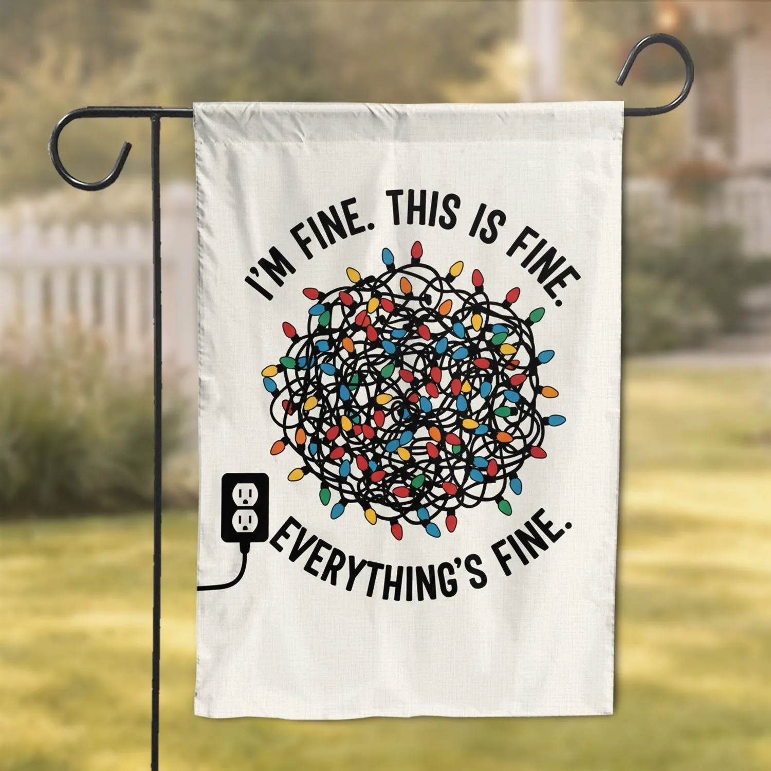 Tangled Multi-Color String Lights 'I'm Fine' Text - Everyday Home Decor Garden Flag - 1