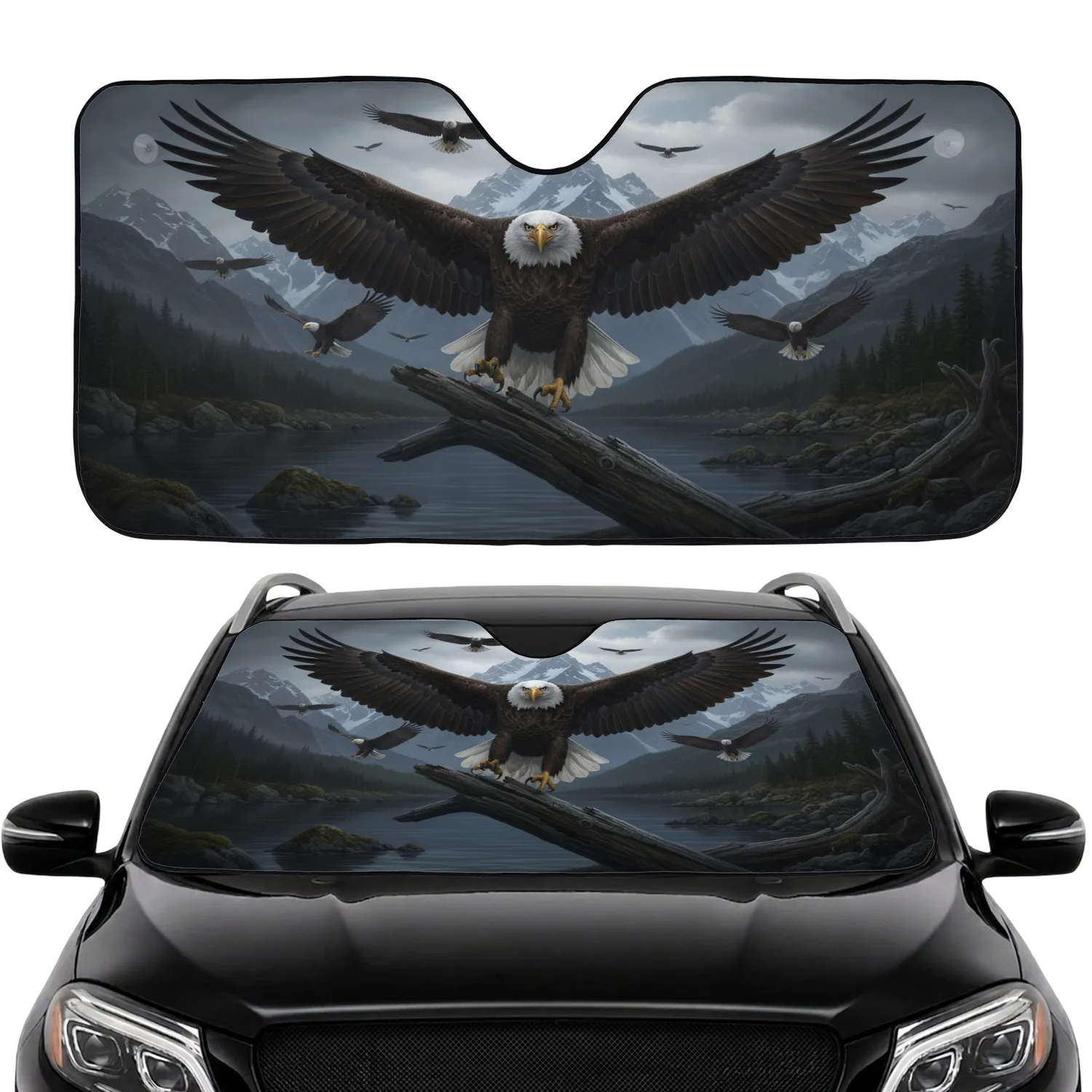 Bald Eagle Alaskan Wilderness - Road Trip Essential Wildlife Lover Gift Car Sunshade - 1