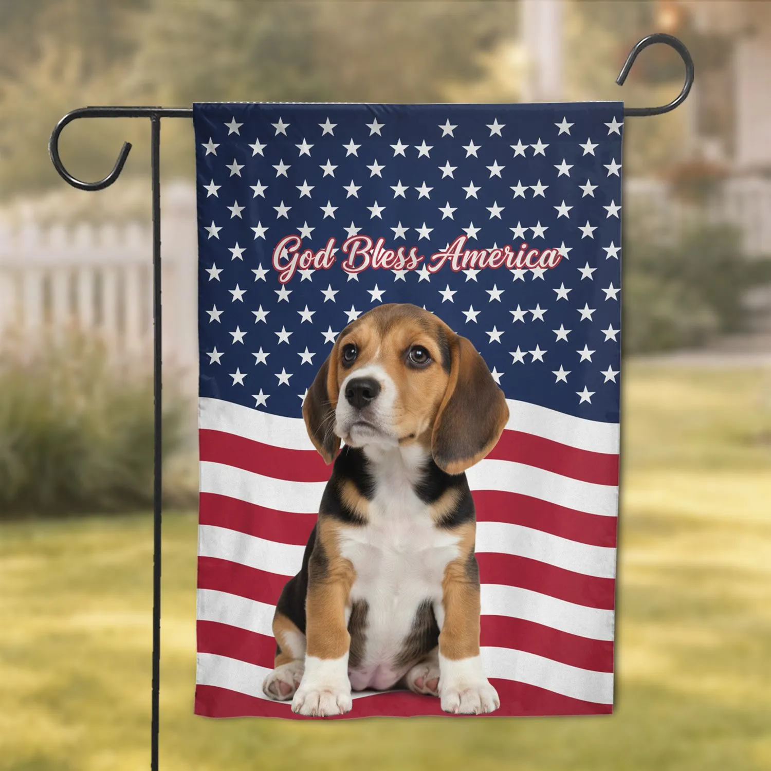 Beagle Puppy American Flag God Bless America - Patriotic Home Decor Gift for Dog Lovers Garden Flag - 1