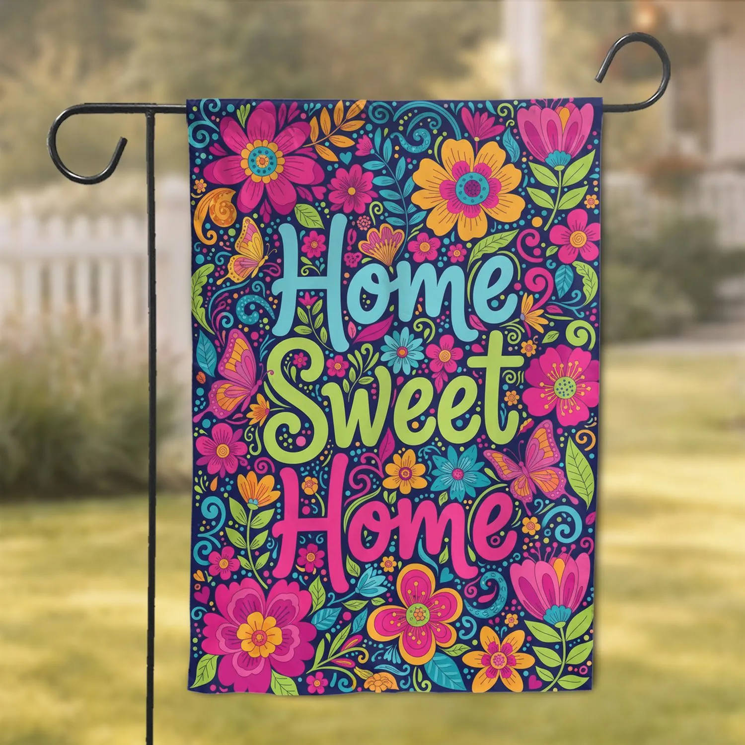 Home Sweet Home Lush Blooming Flowers Butterflies Botanical Tapestry - Home Decor Gift Garden Flag - 1