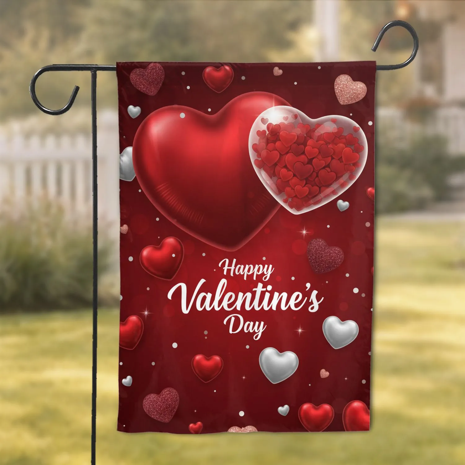 Sparkling Heart Balloons Happy Valentine's Day - Holiday Valentine's Gift Garden Flag - 1