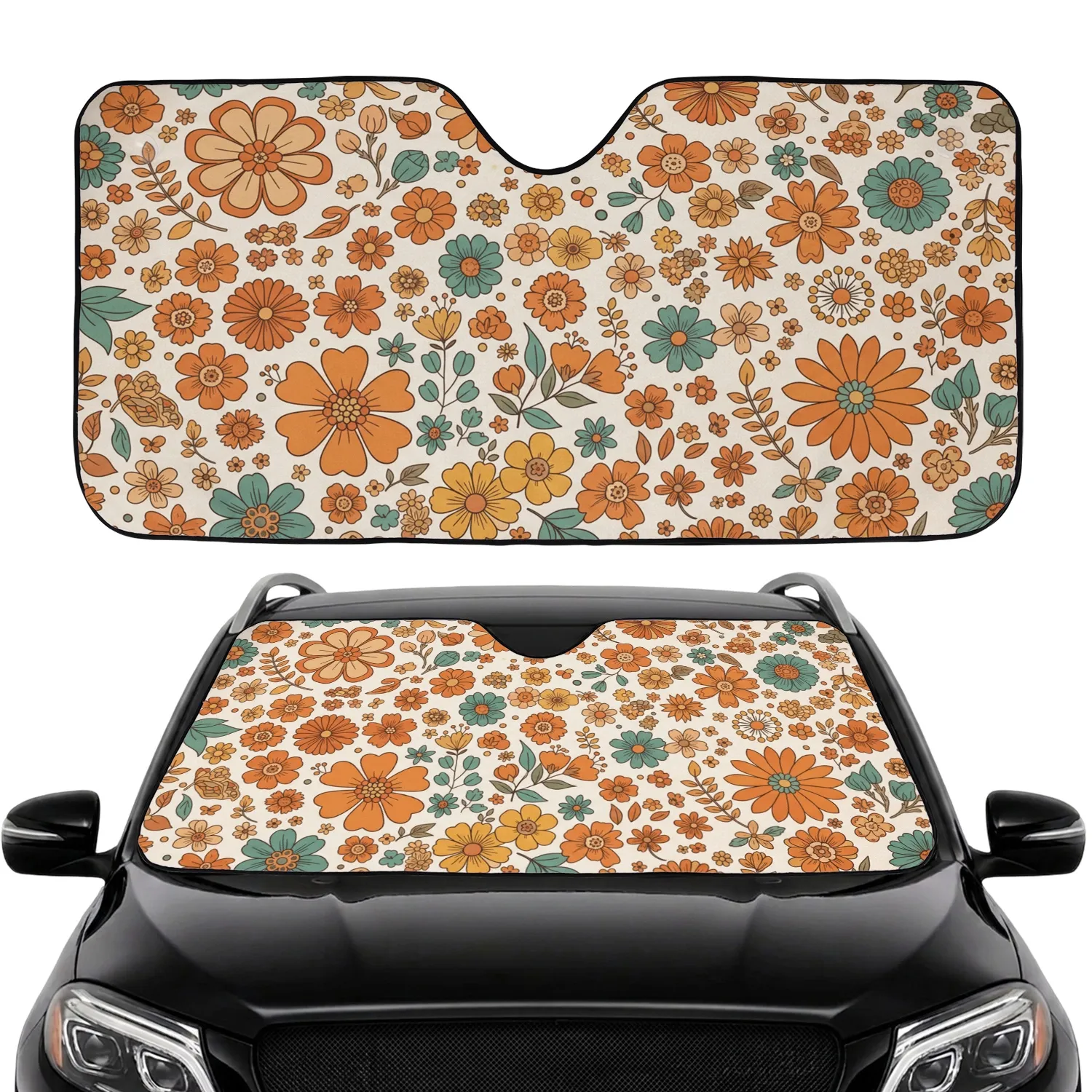 All-Over Multi-Petal Daisy Filler Flowers Foliage Car Interior Upgrade Car Sunshade - 1