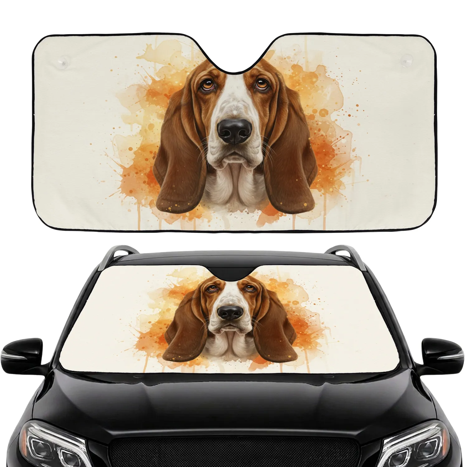 Melancholy Basset Hound Dog Face - Car Interior Upgrade for Dog Lover Car Sunshade - 1