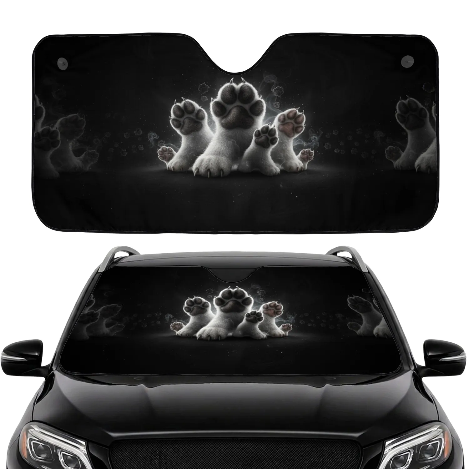 Dog Cat Paw Prints Smoke Dust Motes Road Trip Gift Travel Essentials Car Sunshade - 1