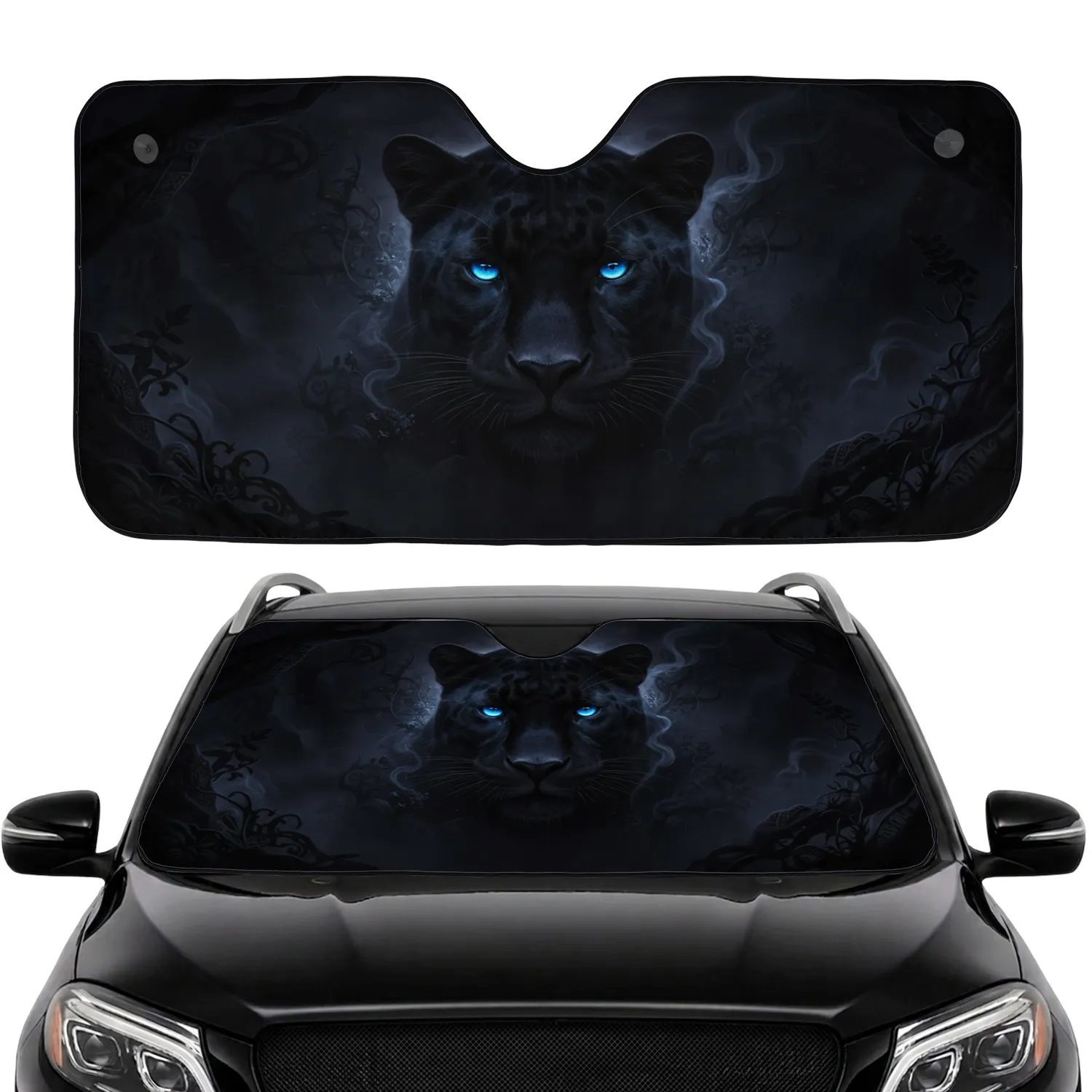 Black Panther Electric Blue Eyes - Car Interior Upgrade Wildlife Lover Gift Car Sunshade - 1