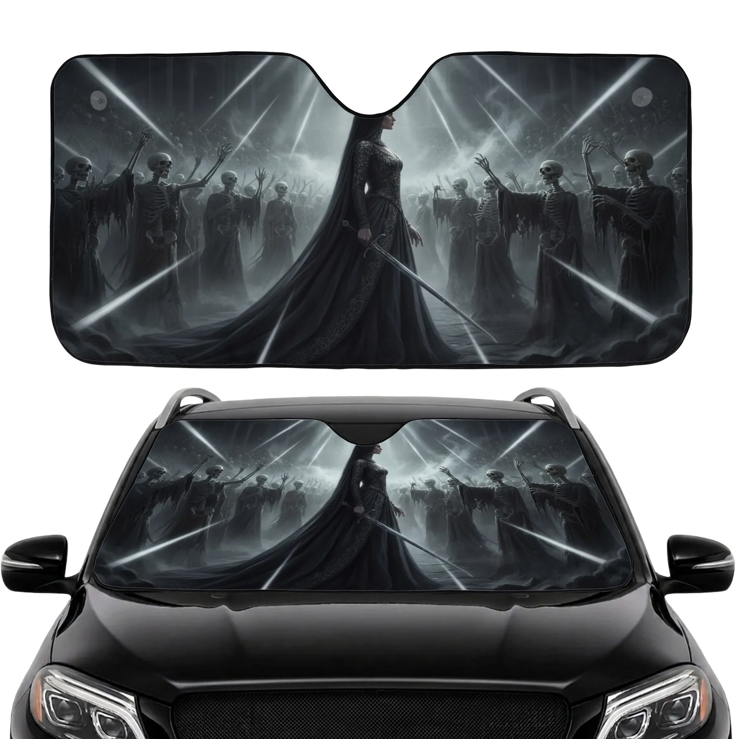 Dark Queen Sorceress Thorny Crown Sword Skeletal Legion Grand Hall - Commute Accessory Car Sunshade - 1
