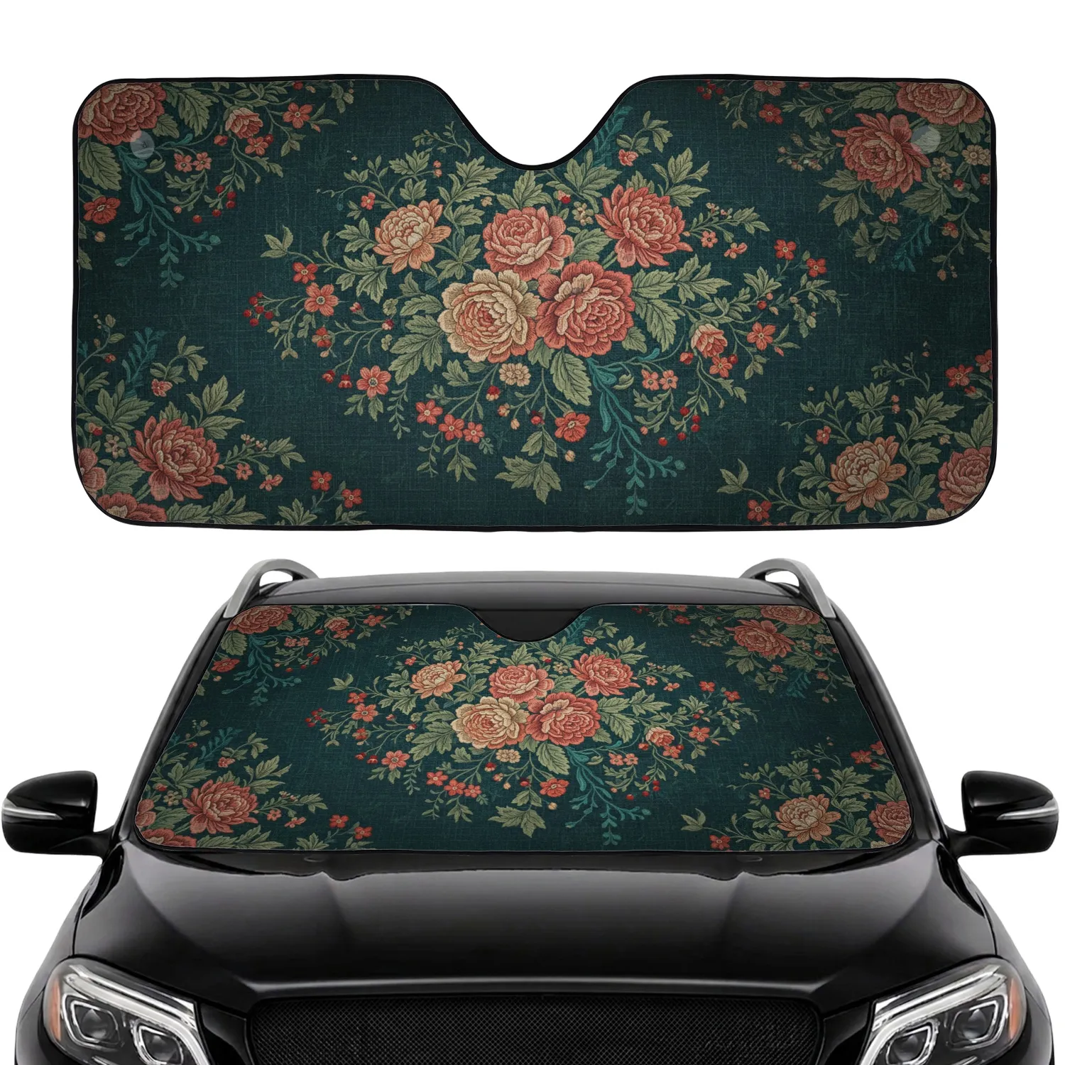 Vintage Floral Tapestry Roses Chrysanthemums Car Interior Upgrade Car Sunshade - 1