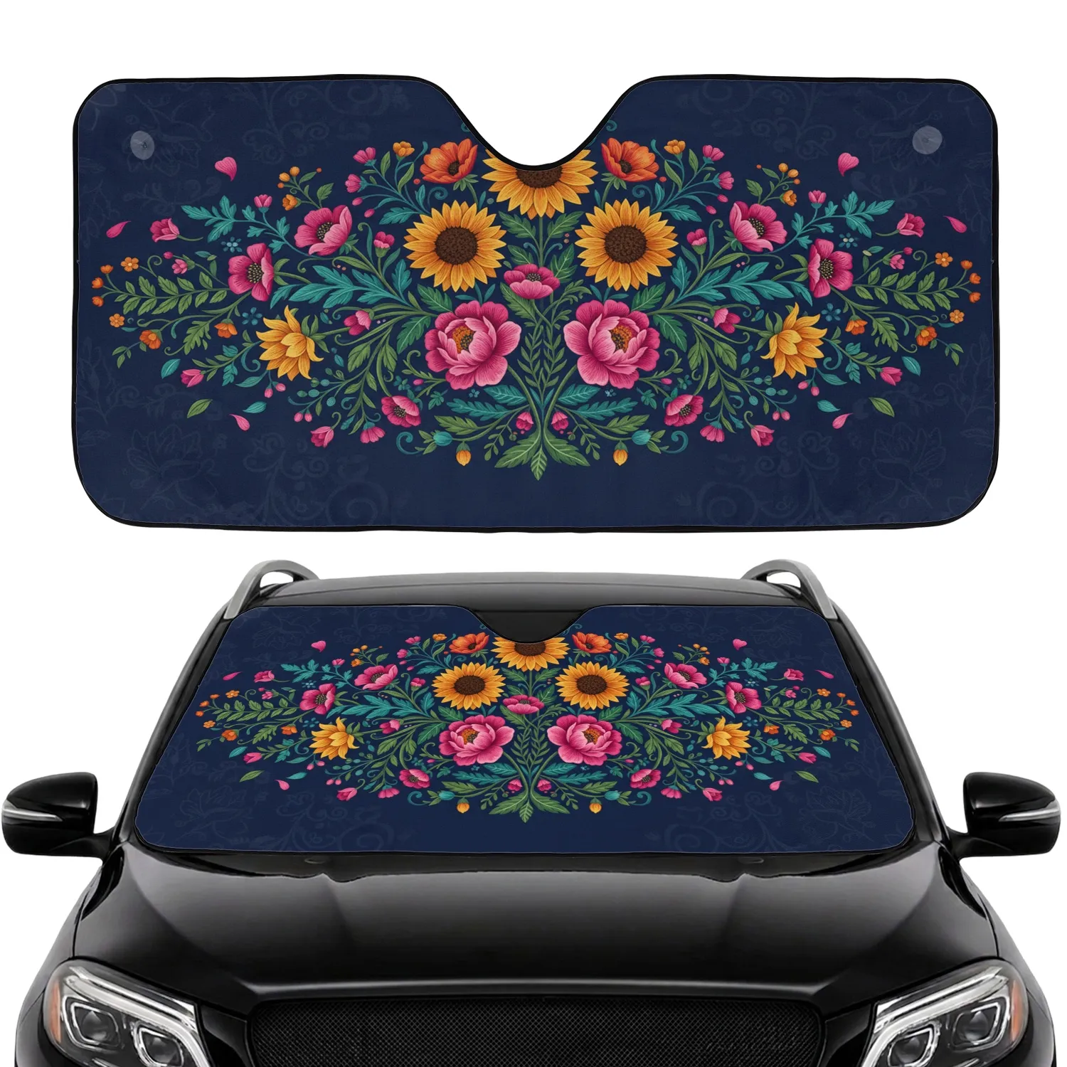 Full Bloom Wildflower Foliage Berry Botanical Garden Road Trip Essential Car Sunshade - 1