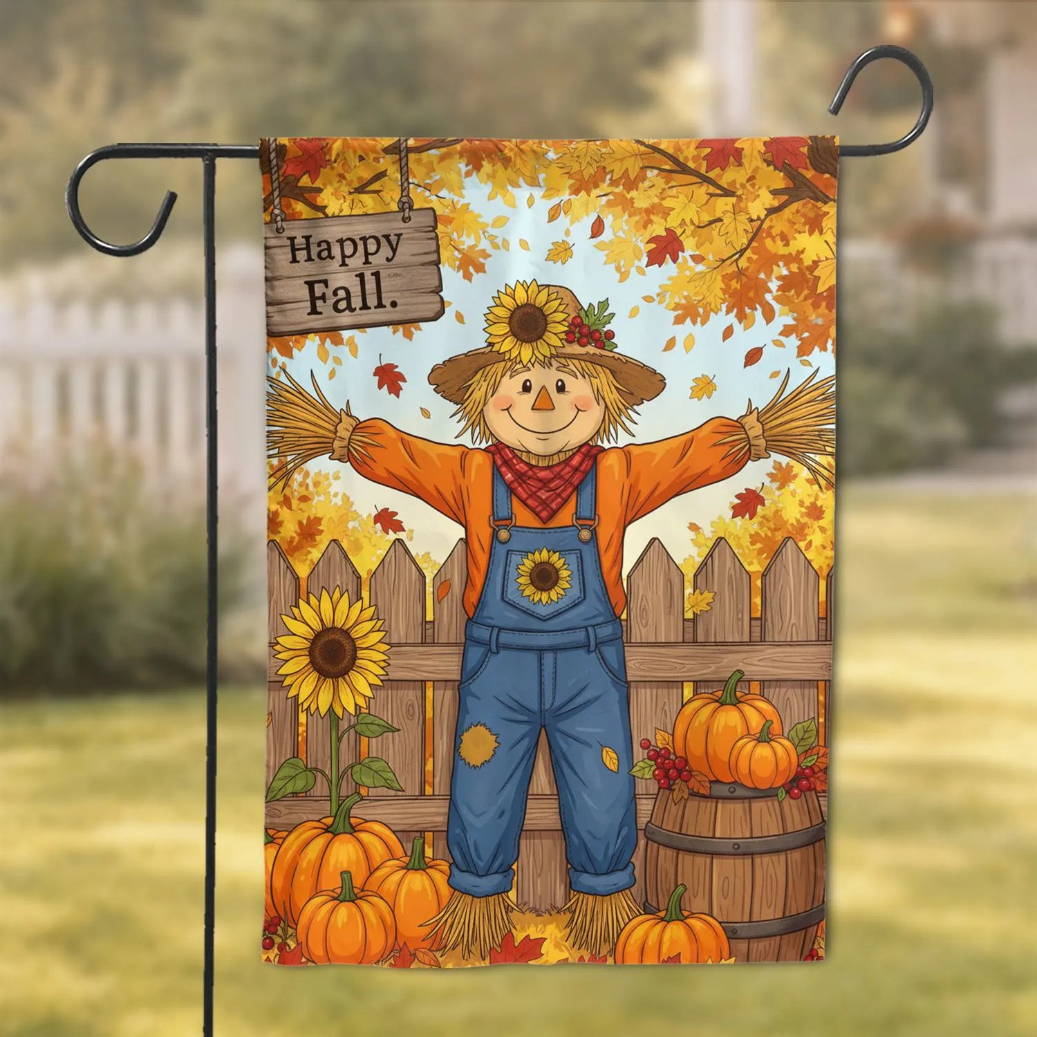 Smiling Scarecrow Pumpkin Patch - Happy Fall Autumn Seasonal Decor Garden Flag - 1