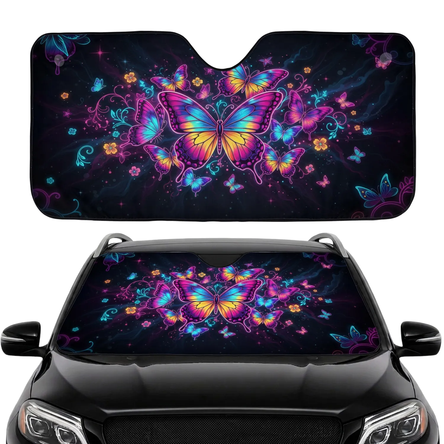 Ornate Luminous Butterflies Floral Twinkling Stars Car Interior Upgrade Car Sunshade - 1