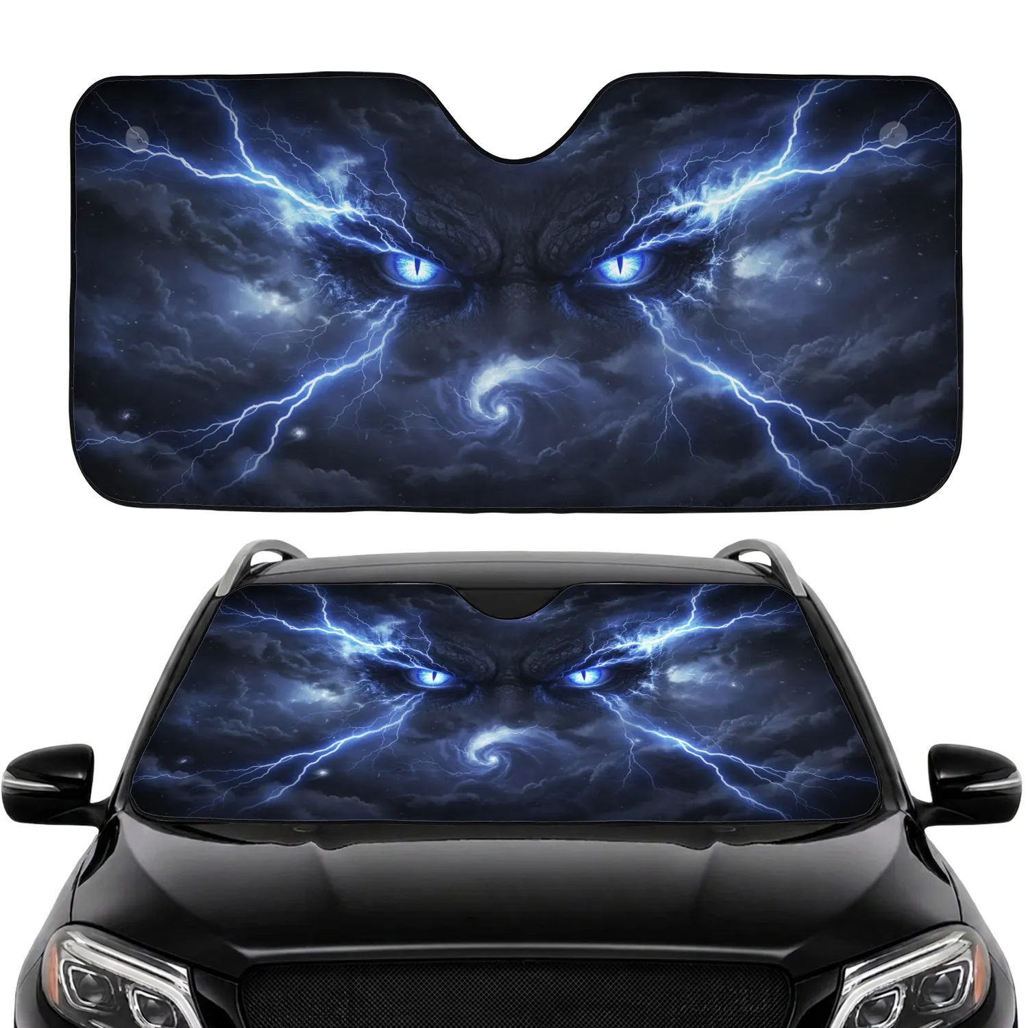 Menacing Electric Blue Eyes Lightning Cosmic Storm - Car Interior Upgrade Car Sunshade - 1