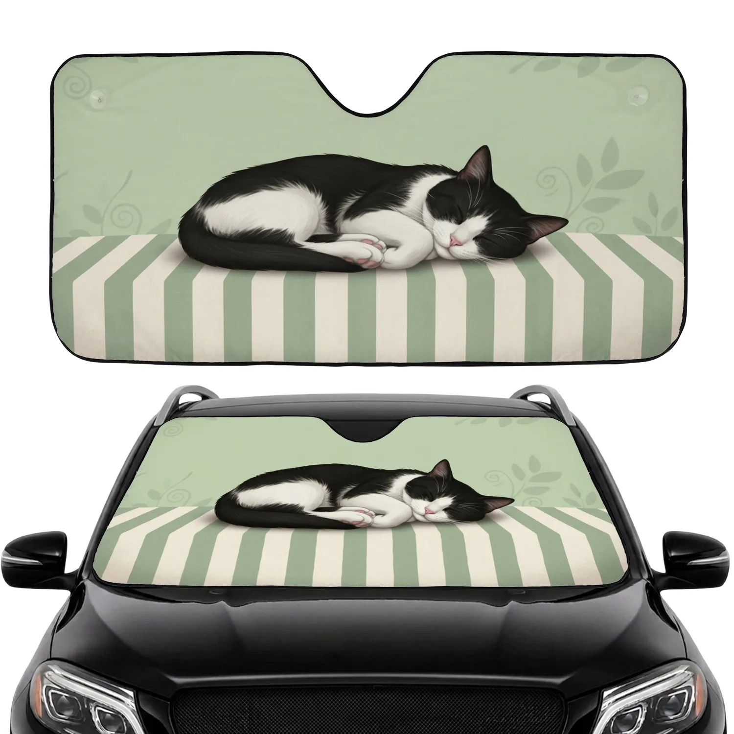 Plush Striped Surface Sleeping Curled Cat - Car Interior Upgrade for Cat Owners Car Sunshade - 1