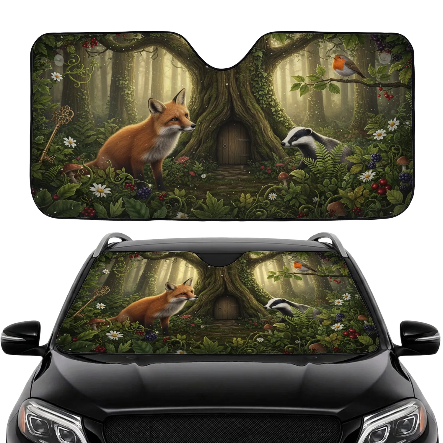 Red Fox Badger Woodland Forest - Road Trip Car Interior Upgrade Car Sunshade - 1