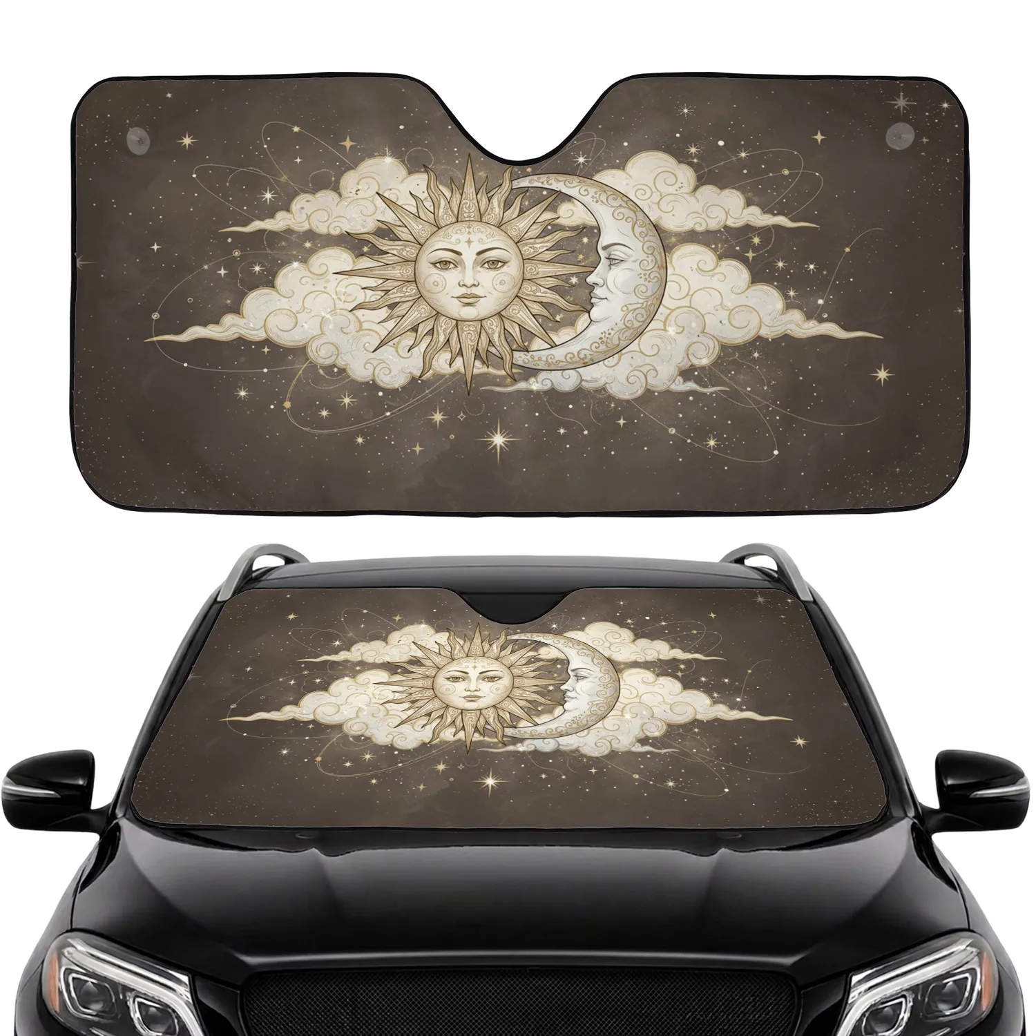 Contemplative Sun Moon Celestial Alignment Cosmic Scene - Car Interior Upgrade Car Sunshade - 1