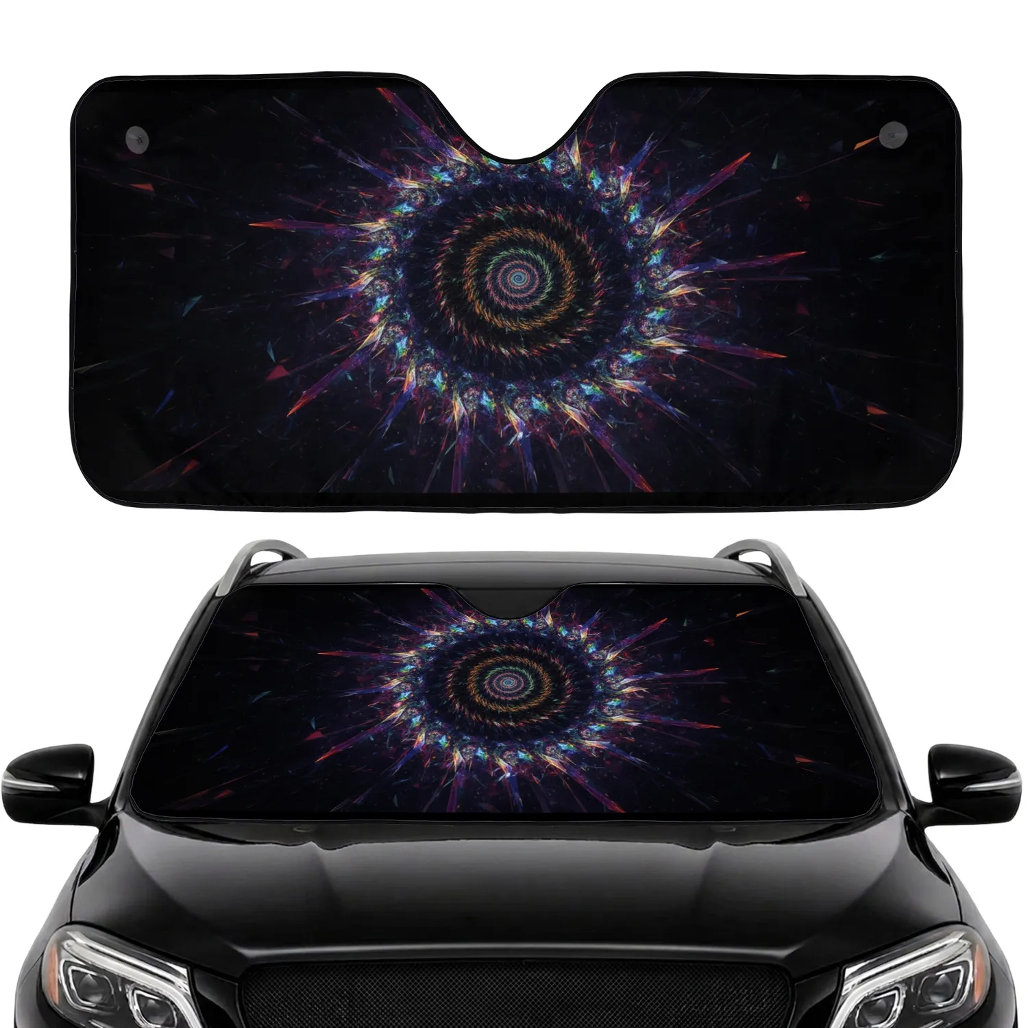 Iridescent Fractal Mandala Crystalline Swirl Cosmic Void - Car Interior Upgrade Car Sunshade - 1
