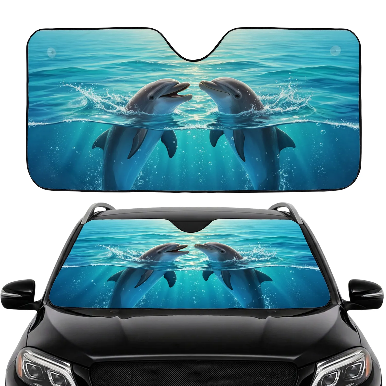 Playful Bottlenose Dolphins Sparkling Ocean - Commute Accessory Car Sunshade - 1