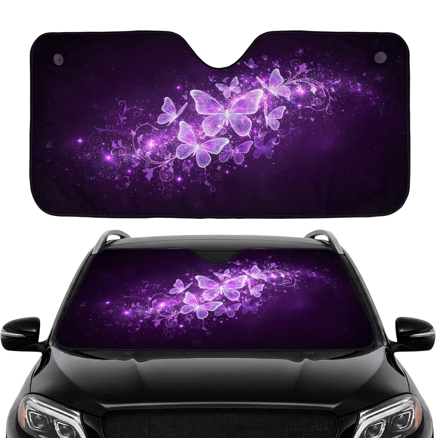 Iridescent Purple Butterflies Cosmic Stardust Gothic Vines - Car Interior Upgrade Car Sunshade - 1
