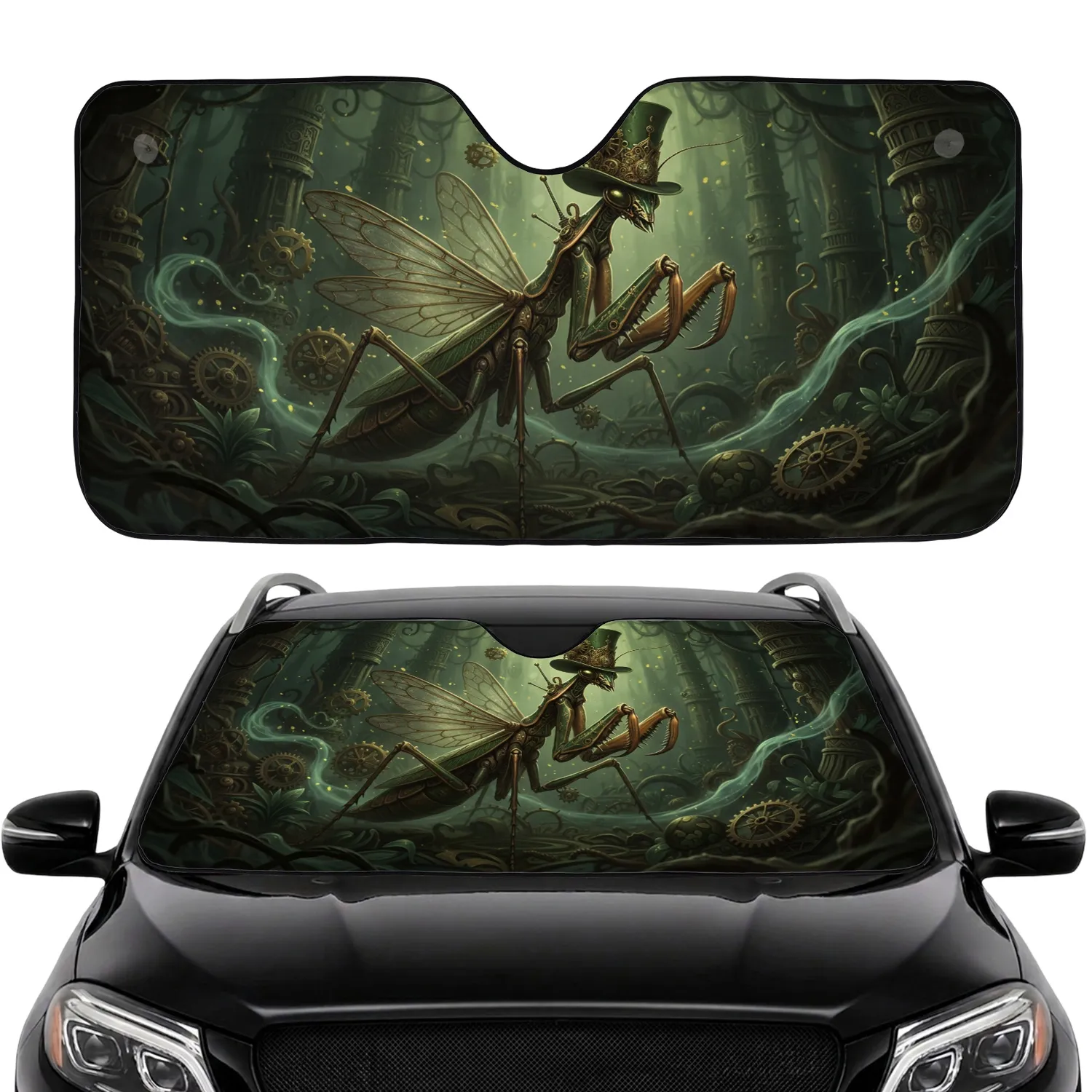 Ornate Steampunk Praying Mantis - Car Interior Upgrade Car Sunshade - 1