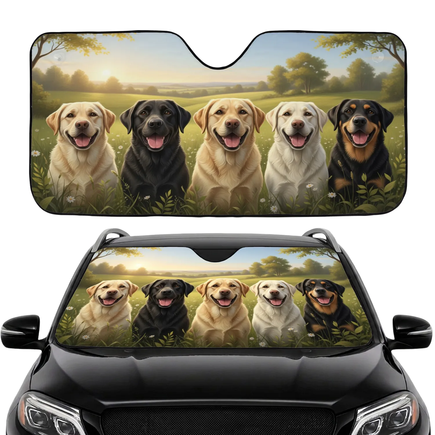 Six Happy Labrador Retrievers - Road Trip Gift for Labrador Lover Car Sunshade - 1
