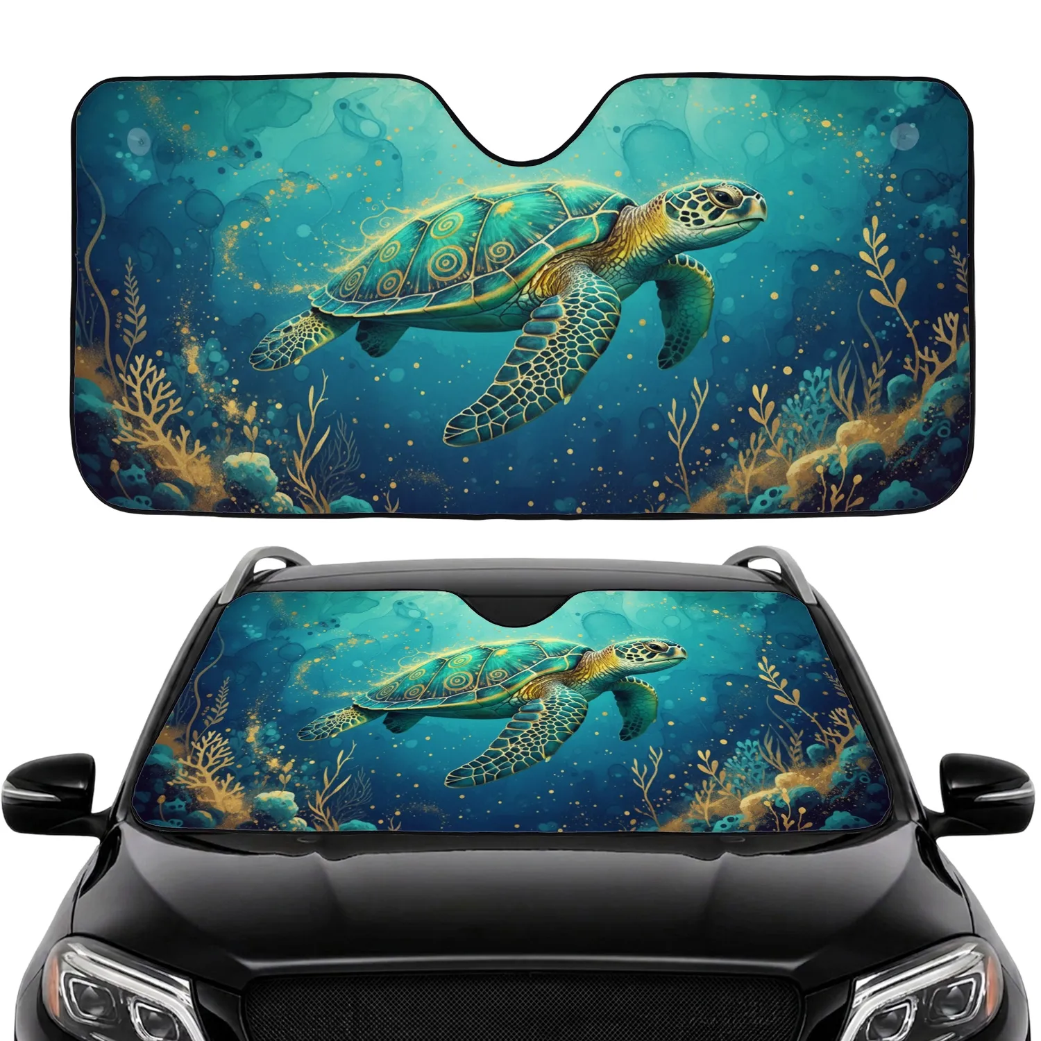 Sea Turtle Ocean Coral Sea Plants - Car Interior Road Trip Car Sunshade - 1