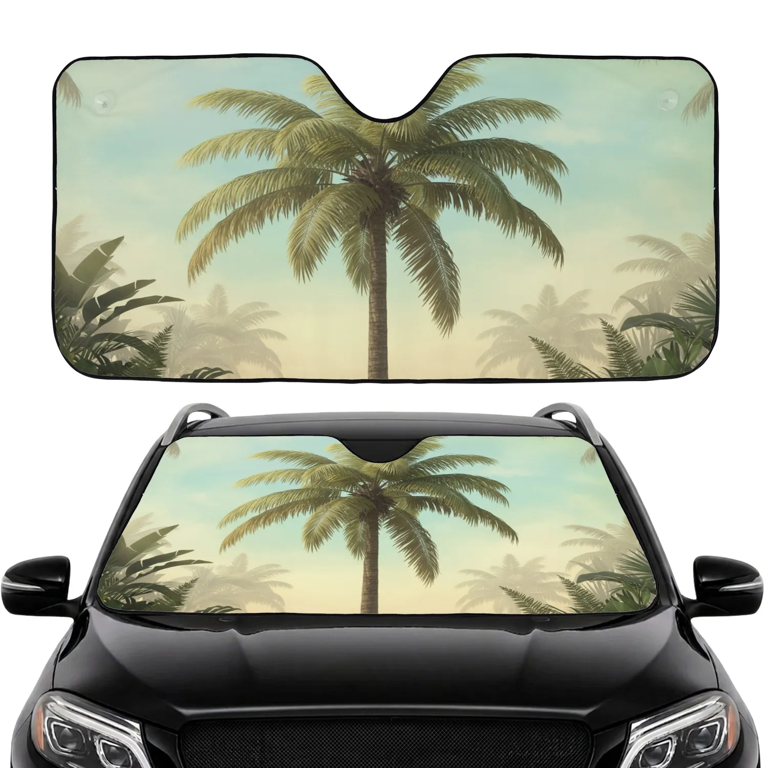 Tropical Palm Tree Foliage Sky - Road Trip Car Accessory Car Sunshade - 1