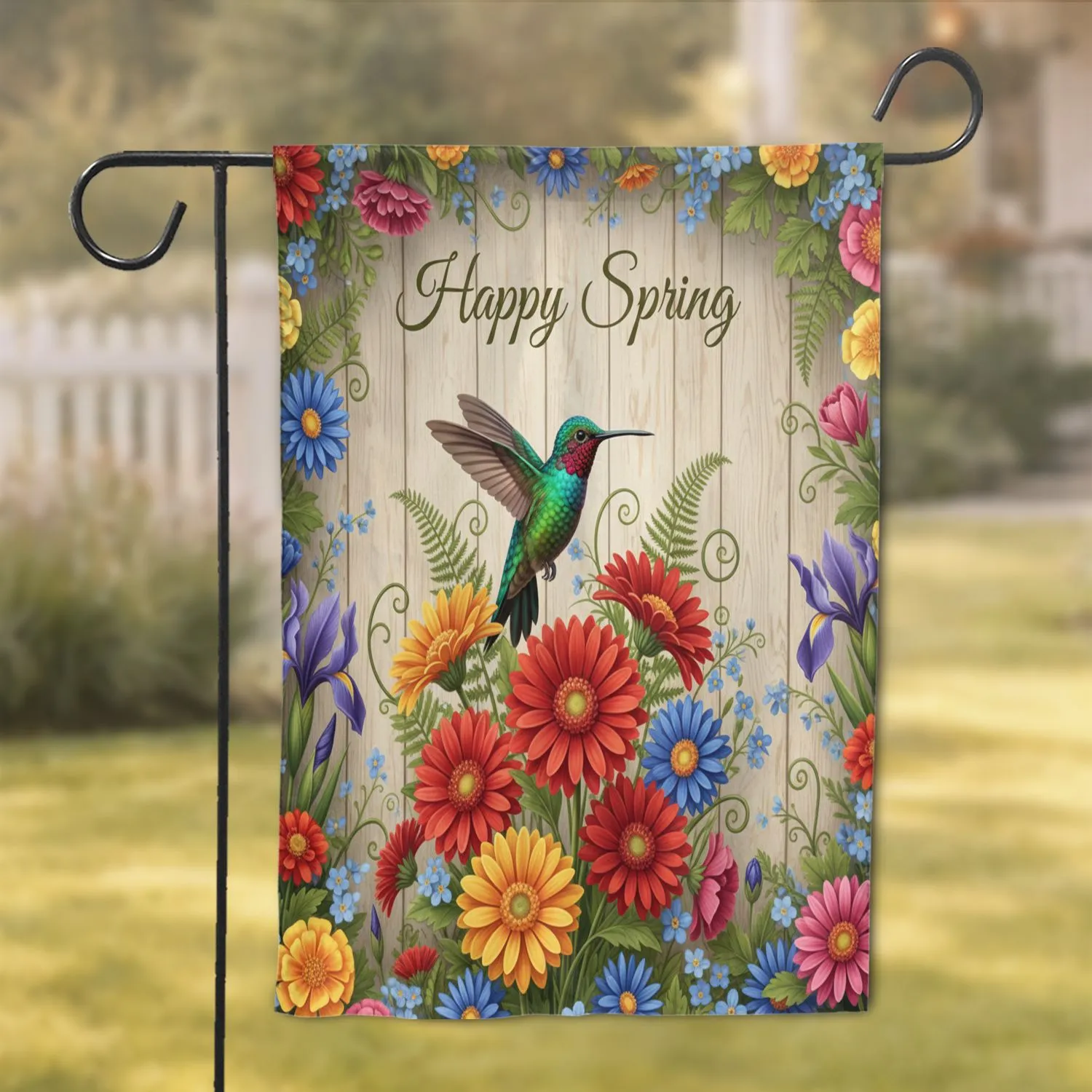 Hummingbird Gerbera Daisies Happy Spring - Spring Home Decor Gift for Nature Lover Garden Flag - 1