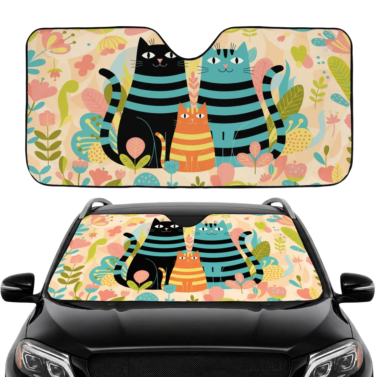 Cats Garden Floral - Car Interior Upgrade Cat Lover Gift Car Sunshade - 1